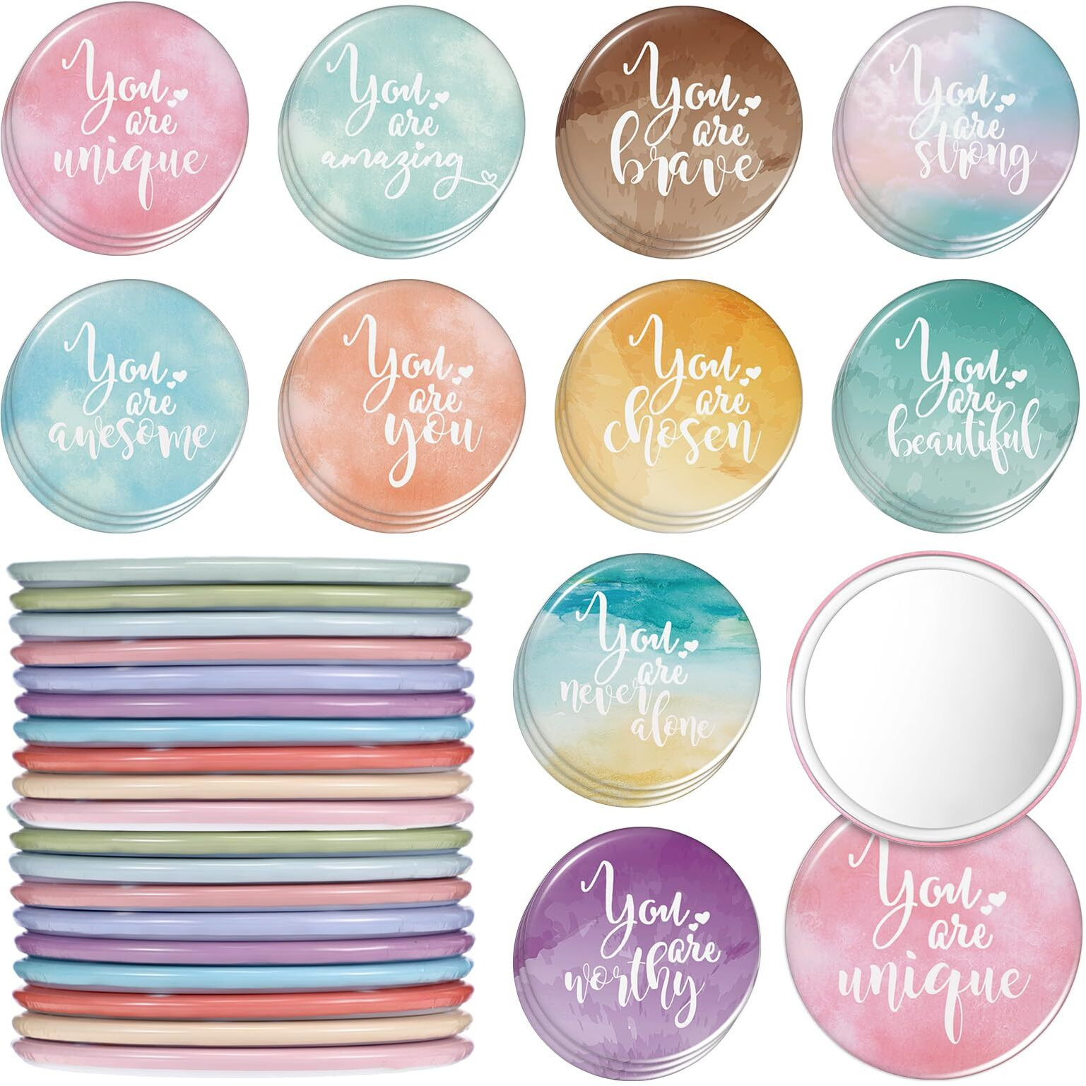 Unittype 30 Pcs Inspirational Compact Mirrors Employee Appreciation Gifts Portable Pocket Mirrors Small Mirrors For Purse Thank You Gifts For Staff Coworkers Team(Colorful)