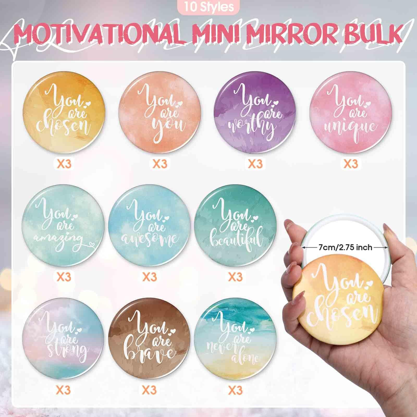 Unittype 30 Pcs Inspirational Compact Mirrors Employee Appreciation Gifts Portable Pocket Mirrors Small Mirrors For Purse Thank You Gifts For Staff Coworkers Team(Colorful)