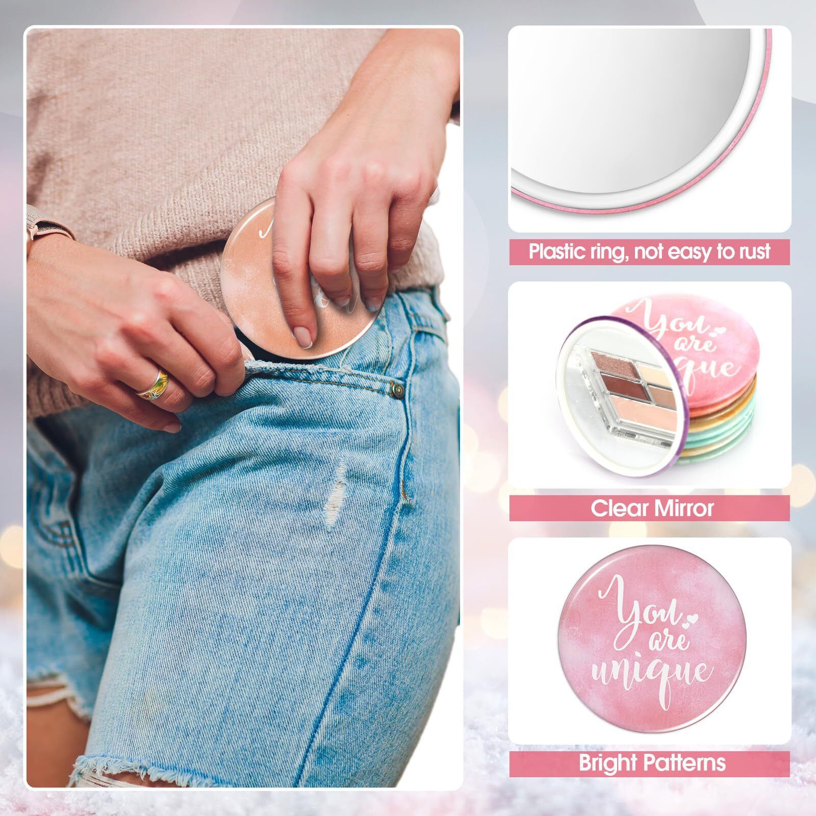 Unittype 30 Pcs Inspirational Compact Mirrors Employee Appreciation Gifts Portable Pocket Mirrors Small Mirrors For Purse Thank You Gifts For Staff Coworkers Team(Colorful)