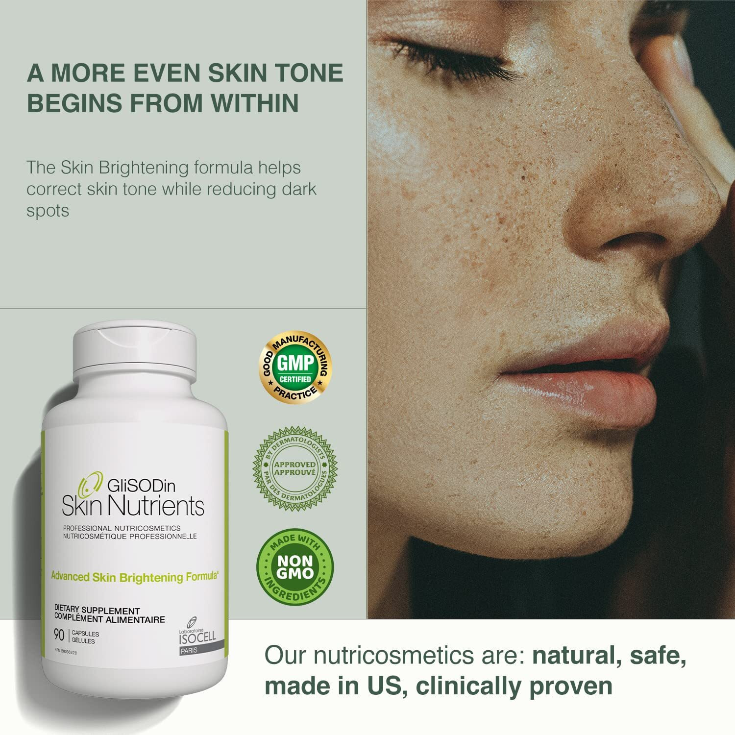 Glisodin Skin Nutrients Advanced Skin Brightening Formula - For Brighter  Clearer  And Firmer Complexion - Helps Reduce Blemishes - 90 Capsules