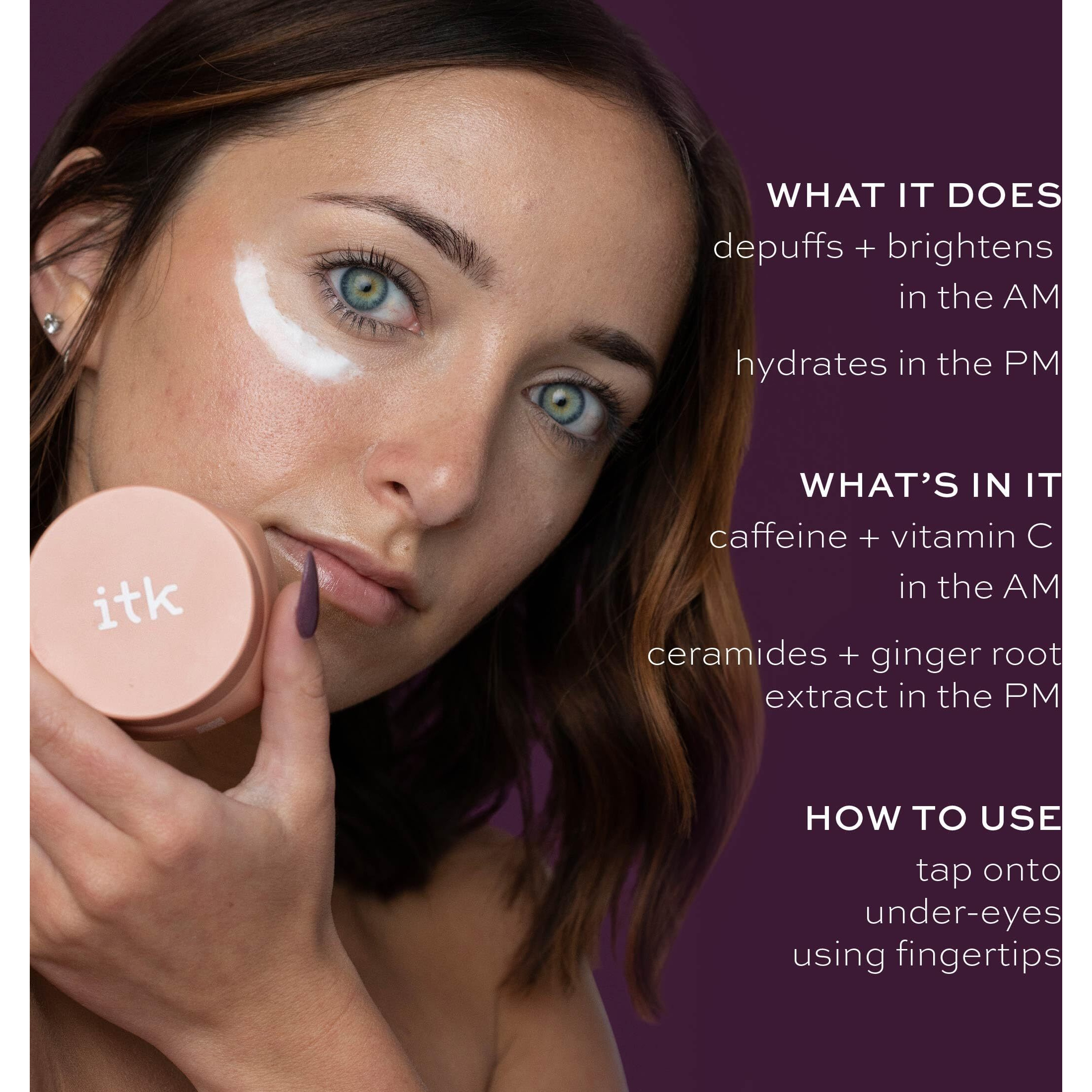 Itk Skincare Caffeine + Under Eye Stick Serum For Dark Circles - Anti Aging + Day + Night Face Cream Duo - Am Day Cream With Vitamin C To Depuff Under Eyes + Brighten - Pm Night Cream With Ceramides