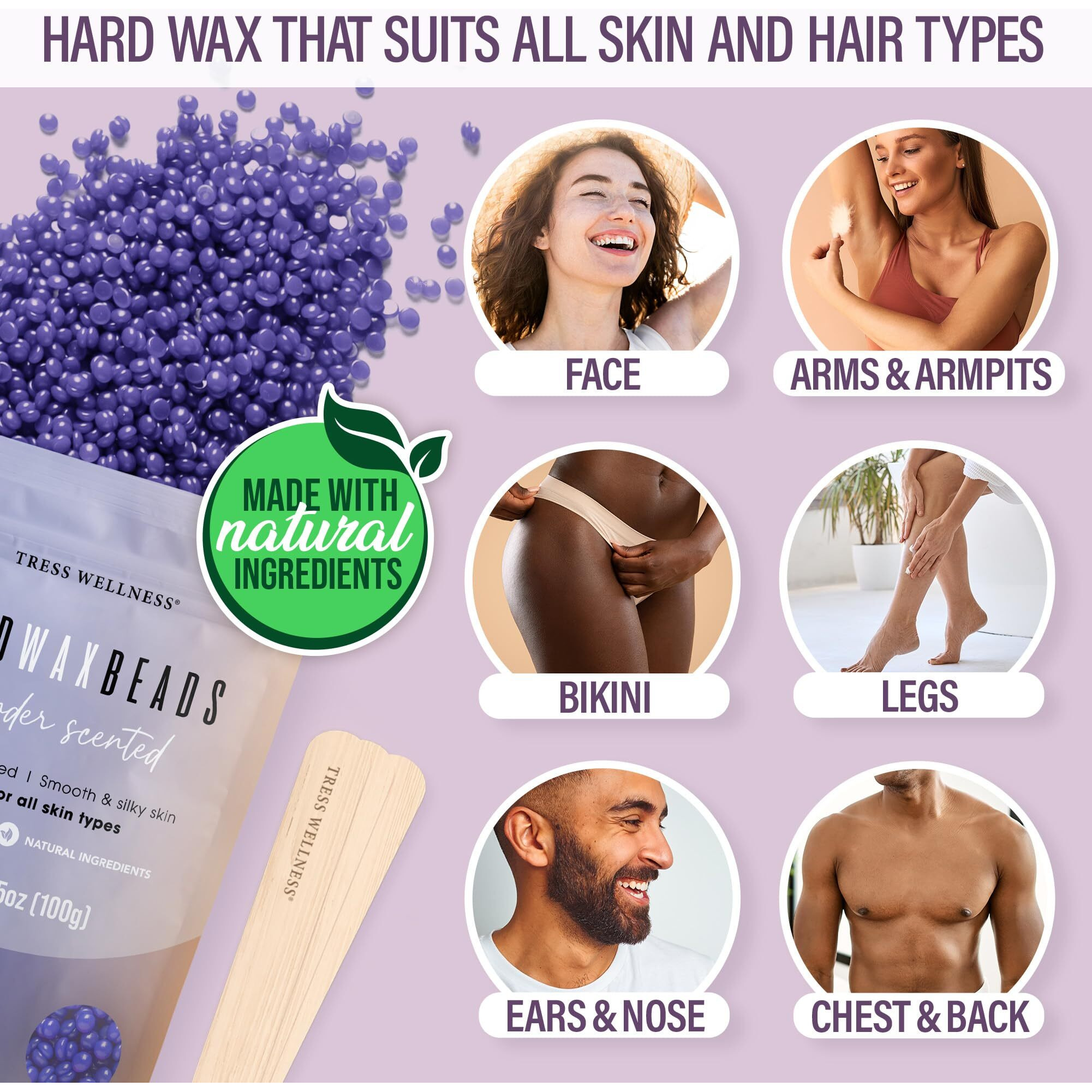 Tress Wellness Waxing Kit For Brazilian Wax - Easy To Use - For Sensitive Skin - Digital Display  Misty Lilac