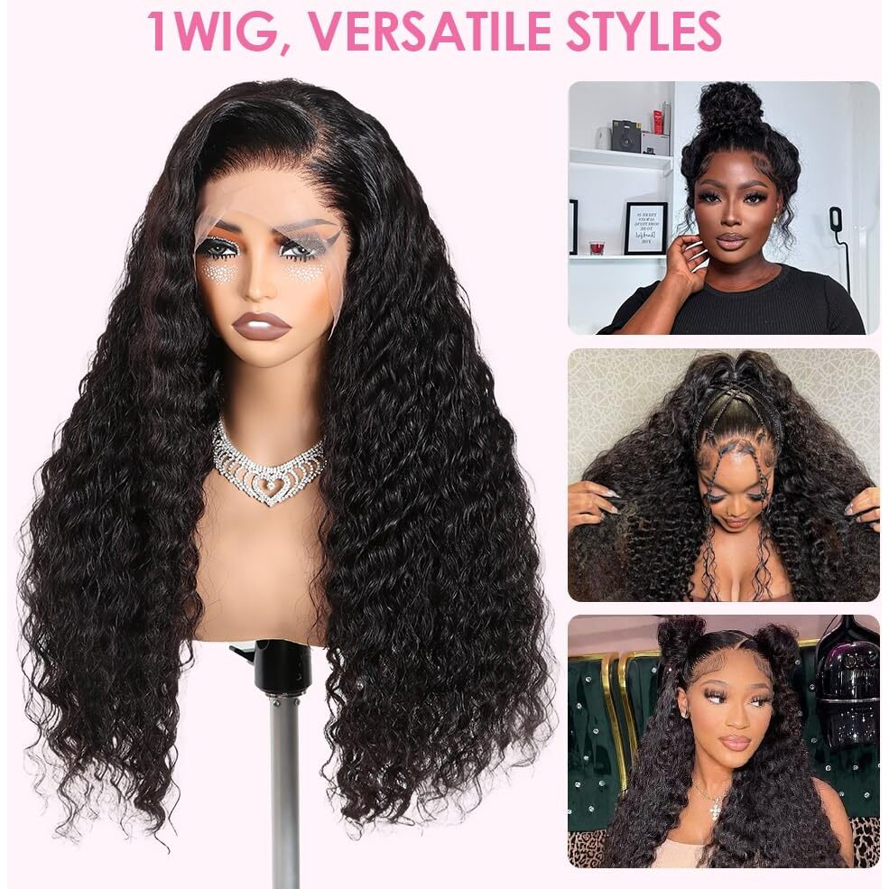 Ebarly Hidden Strap Water Wave 360 Glueless Wigs Human Hair Pre Plucked Pre Bleached Human Hair Wig With Drawstring 180 Density Wet And Wavy Hd Full Lace Front Wigs Human Hair 26 Inch