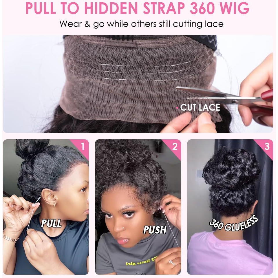 Ebarly Hidden Strap Water Wave 360 Glueless Wigs Human Hair Pre Plucked Pre Bleached Human Hair Wig With Drawstring 180 Density Wet And Wavy Hd Full Lace Front Wigs Human Hair 26 Inch