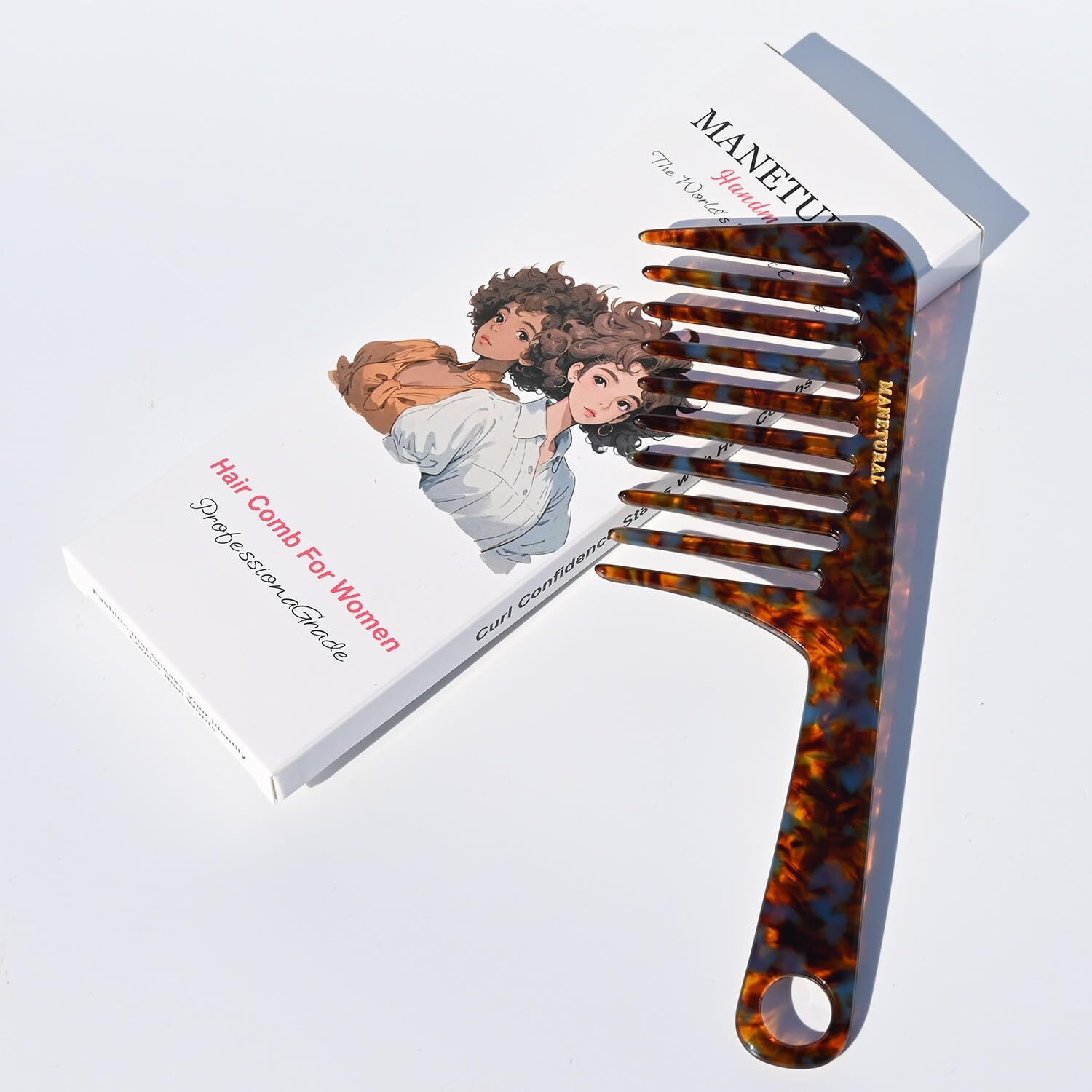 Manetural D1 | Wide Tooth Comb 7.4 "&quotFor Easy Portability. Suitable For Women 's/Girl Curly  Curly And Tight Hair  The Short Handle Design Is Easy To Carry. Acetate Comb (Tortoise A)