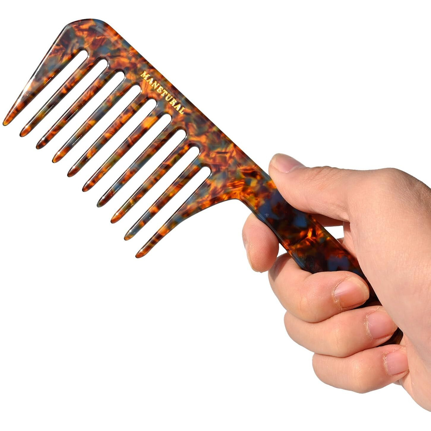 Manetural D1 | Wide Tooth Comb 7.4 "&quotFor Easy Portability. Suitable For Women 's/Girl Curly  Curly And Tight Hair  The Short Handle Design Is Easy To Carry. Acetate Comb (Tortoise A)
