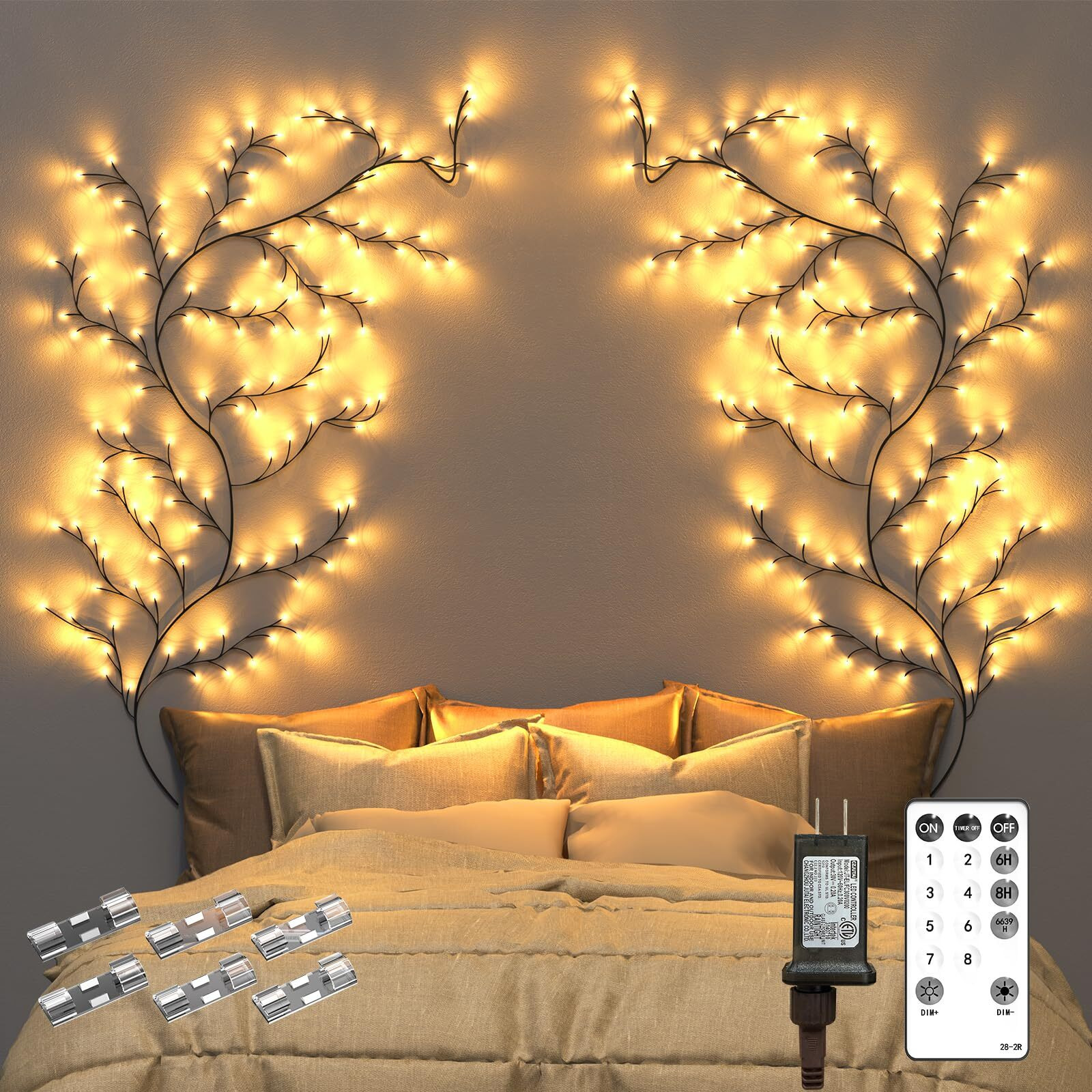 Enchanted Willow Vine Room Decor 7.5Ft Home Decorations Flexible Fairy Lights With Remote Control  144 Leds Twinkle Tree Lighted Branches For Wall Bedroom Living Room (2 Pack)