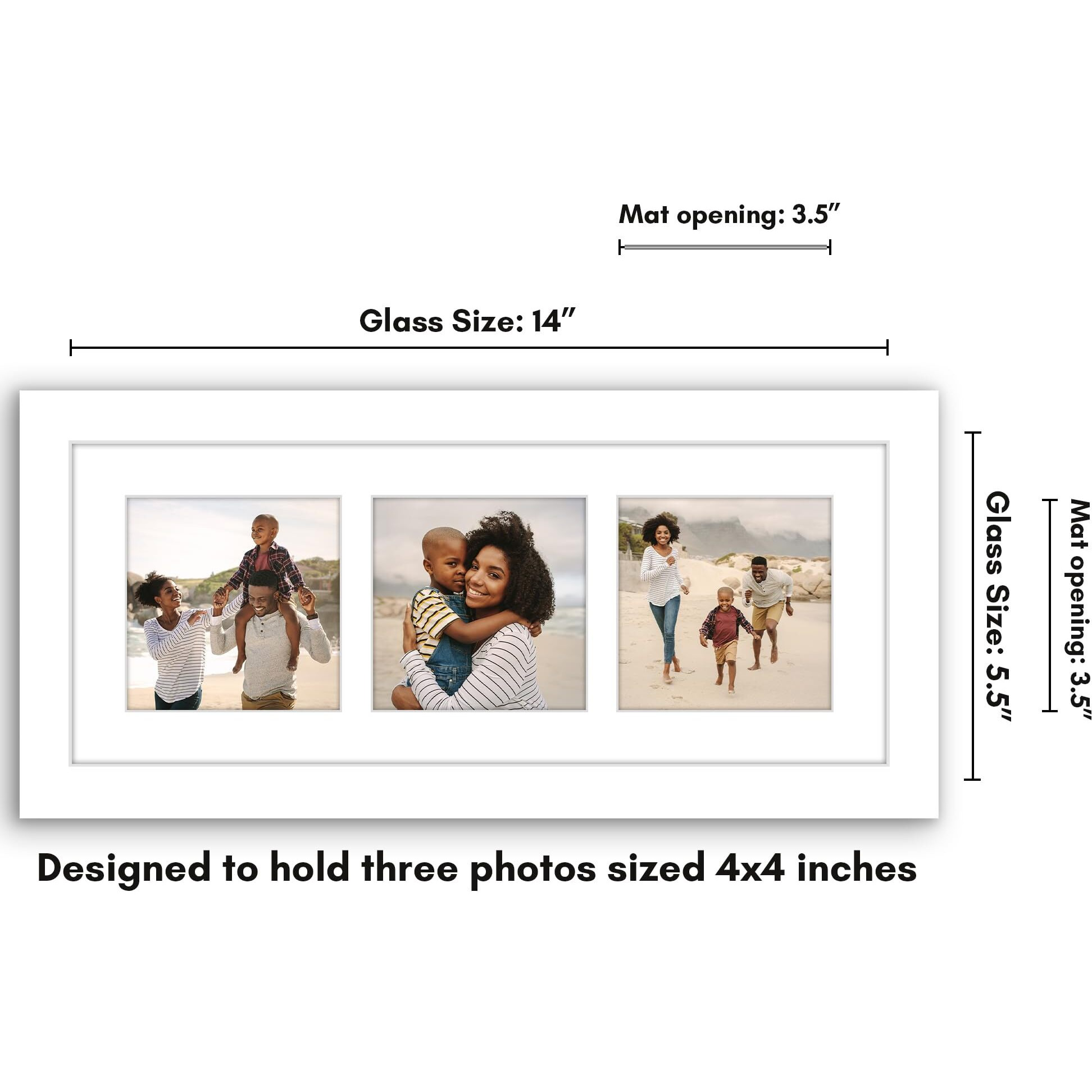 Americanflat 5.5X14 Collage Picture Frame With Shatter-Resistant Glass - Fits Three 4X4 Photos Or One 5.5X14 Photo - Gallery Wall Frame Set - Signature Collection - Photo Frame For Wall - White