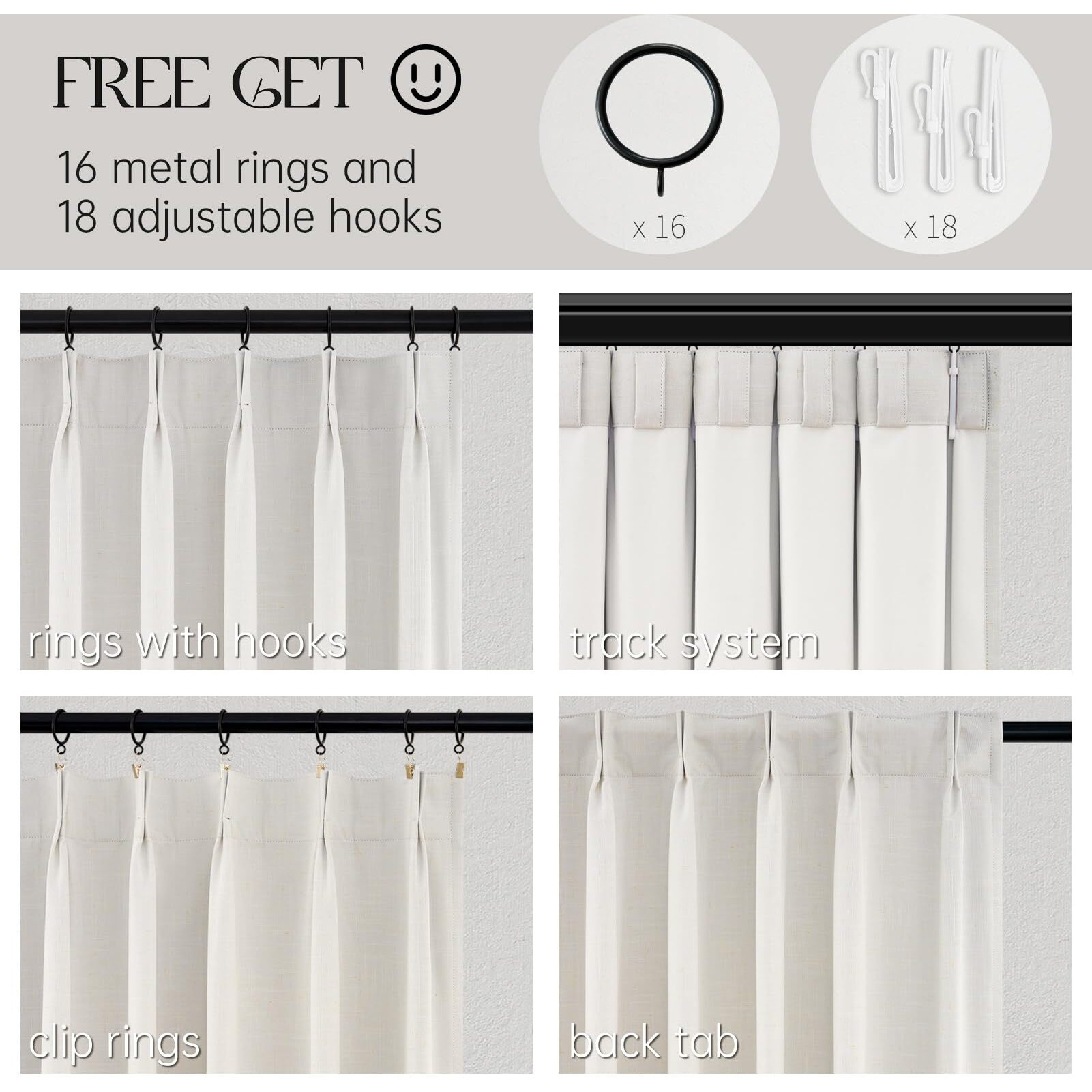 Topfinel Pinch Pleated Curtains 96 Inch Long  100% Blackout Thermal Insulated Natural Linen Pinch Pleat Viral Drapes With Hooks Rings 2 Panel Sets  Neutral Birch Ivory 8Ft Back Tab Window Curtains