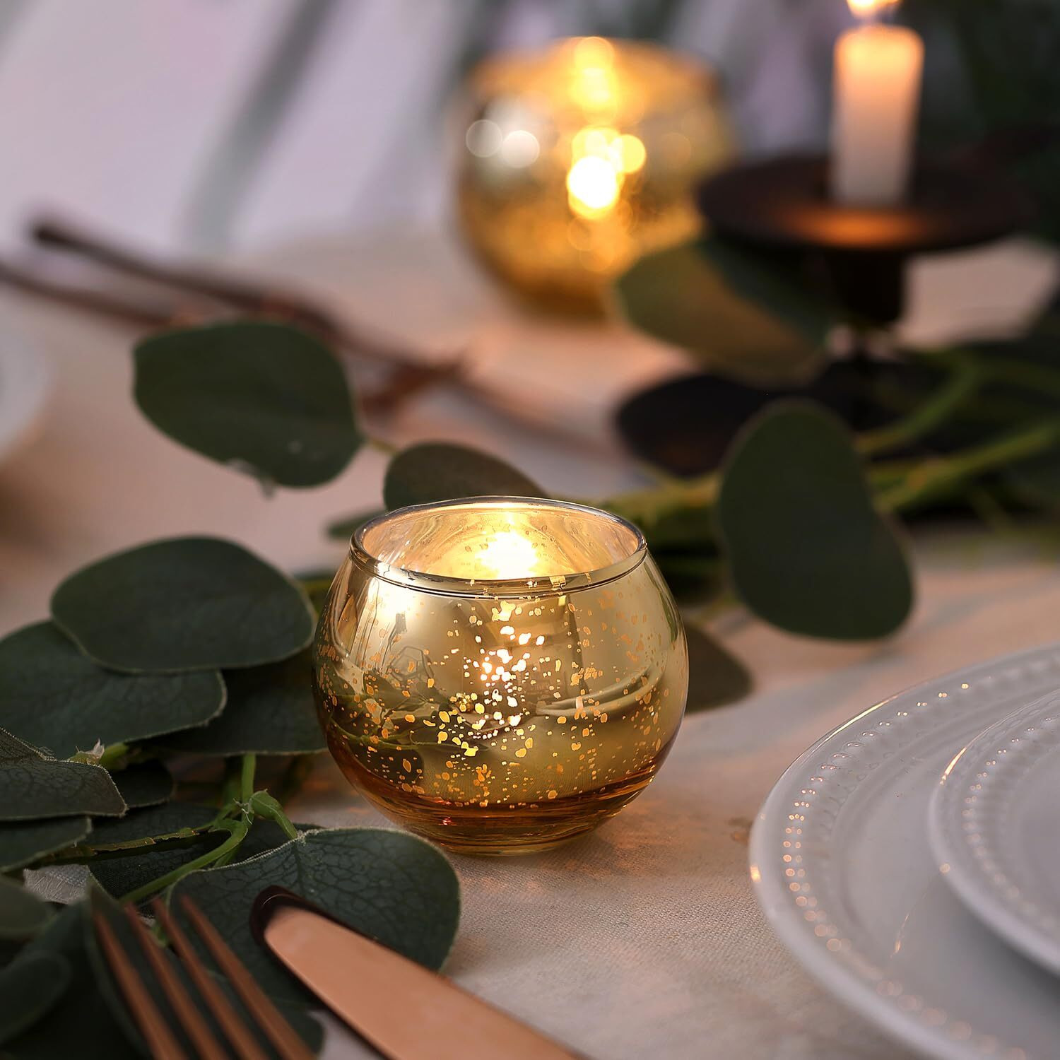 Lamorgift 24 Pcs Gold Votive Candle Holders- Gold Mercury Glass Votive Candle Holders  Gold Votives Bulk  Tea Lights Candle Holders For Wedding Table Decor  Bridal Shower Centerpieces