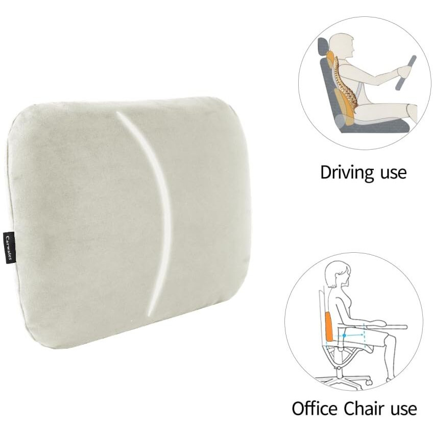 Carwales Beige Lumbar Support Pillow For Car Driving Seat Soft Latex Lower Back Support Relax Home Desk Office Accessories Chair Cushion Pain Relief