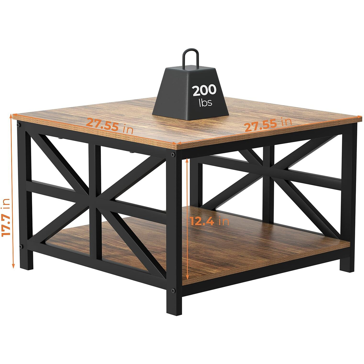 Greenforest Coffee Table With Storage For Living Room  Small Square Center Tables With Seamless One-Piece Tabletop Farmhouse Style  Walnut