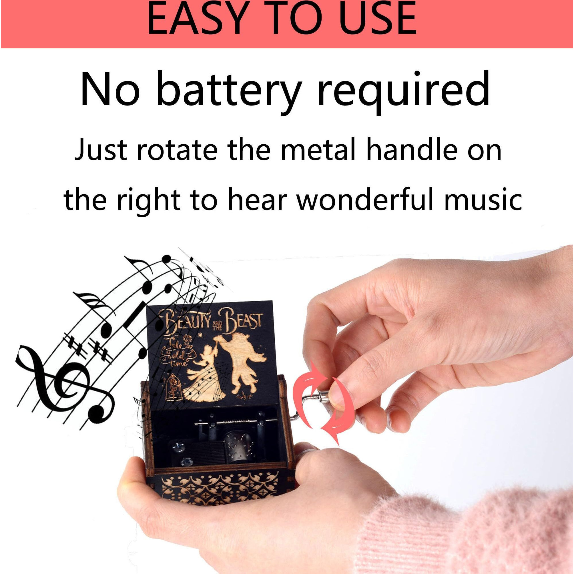 Ddjbdb Beauty Music Box Beast  18 Note Mechanism Antique Carved Wooden Hand Crank Musical Box Crafts Valentine Christmas Birthday Gift For Her Wife Girlfriend