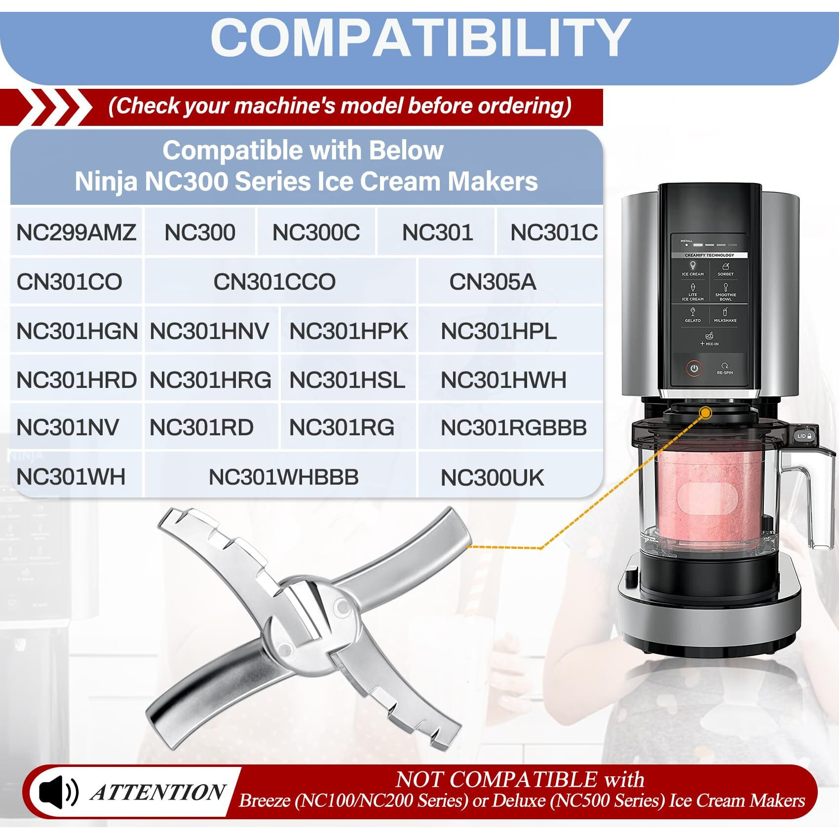 Nanobaby Replacement Paddle Blade Compatible With Ninja Creami Nc300 Series Ice Cream Makers  Mixing Blade Paddle Replacement For Ninja Nc299Amz Nc301 Cn305A Cn301Co  Stainless Steel  Silver