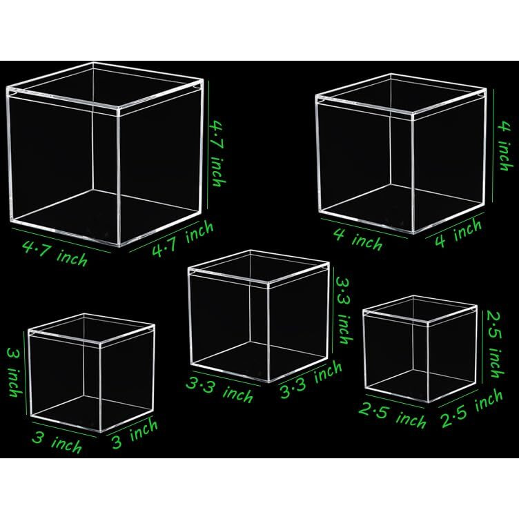 Profikla 4.7/4/3.3/3/2.5 Inch Clear Acrylic Box With Lid  Jewelry Display Box  Plastic Square Cube Decorative Storage Boxes For Candy Pill And Tiny Jewelry  Artwork Display