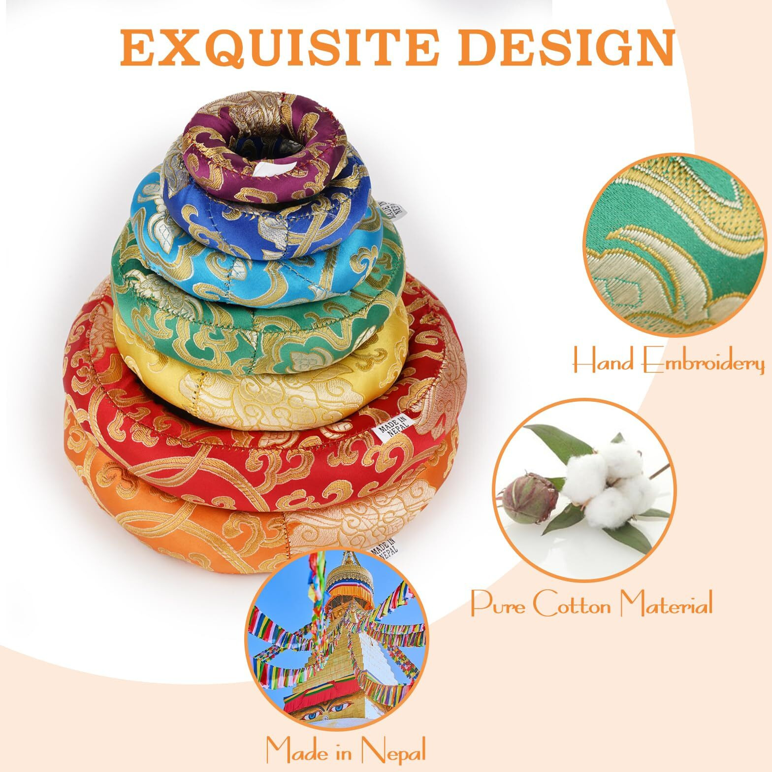 Tibetan Singing Bowl Accessories Silk Ring Cushions Handmade In Nepal Round Cushion For Sound Bowls Meditation Accessories
