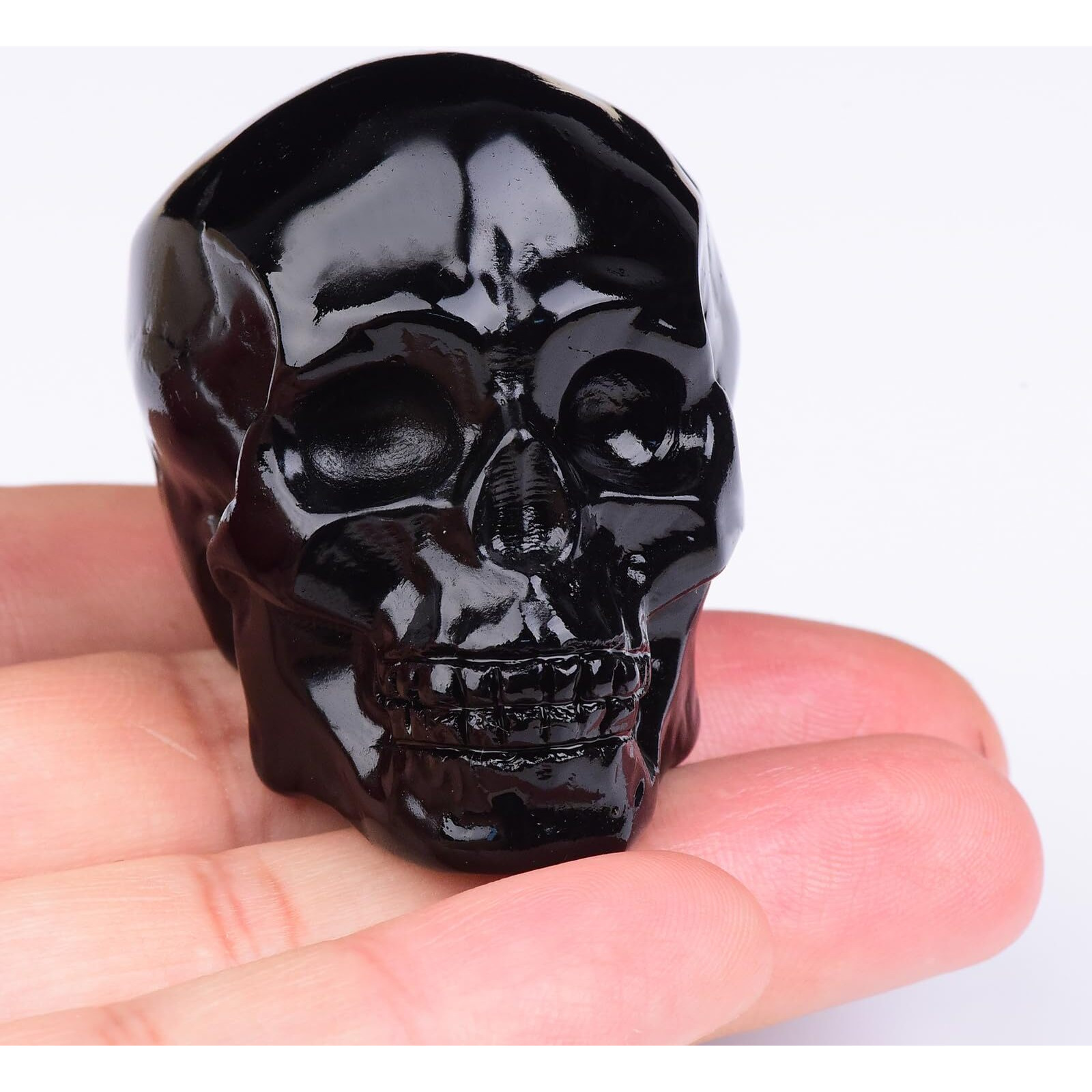 Qlrsuxn 2 Inch Black Obsidian Crystal Skulls Decor Human Skull Sculpture Statues Healing Crystal Decor Halloween Skull Figurines Home Office Decoration Christmas Meditation Gifts For Men Women