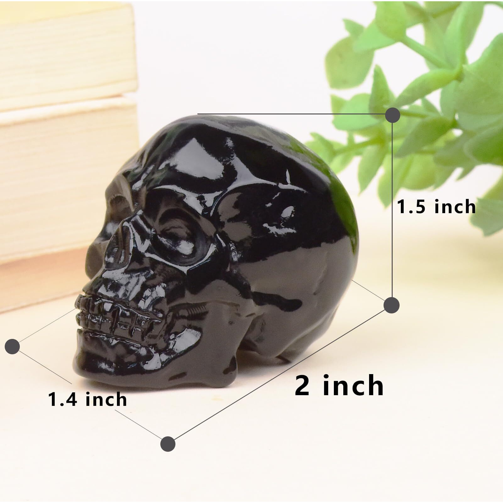Qlrsuxn 2 Inch Black Obsidian Crystal Skulls Decor Human Skull Sculpture Statues Healing Crystal Decor Halloween Skull Figurines Home Office Decoration Christmas Meditation Gifts For Men Women
