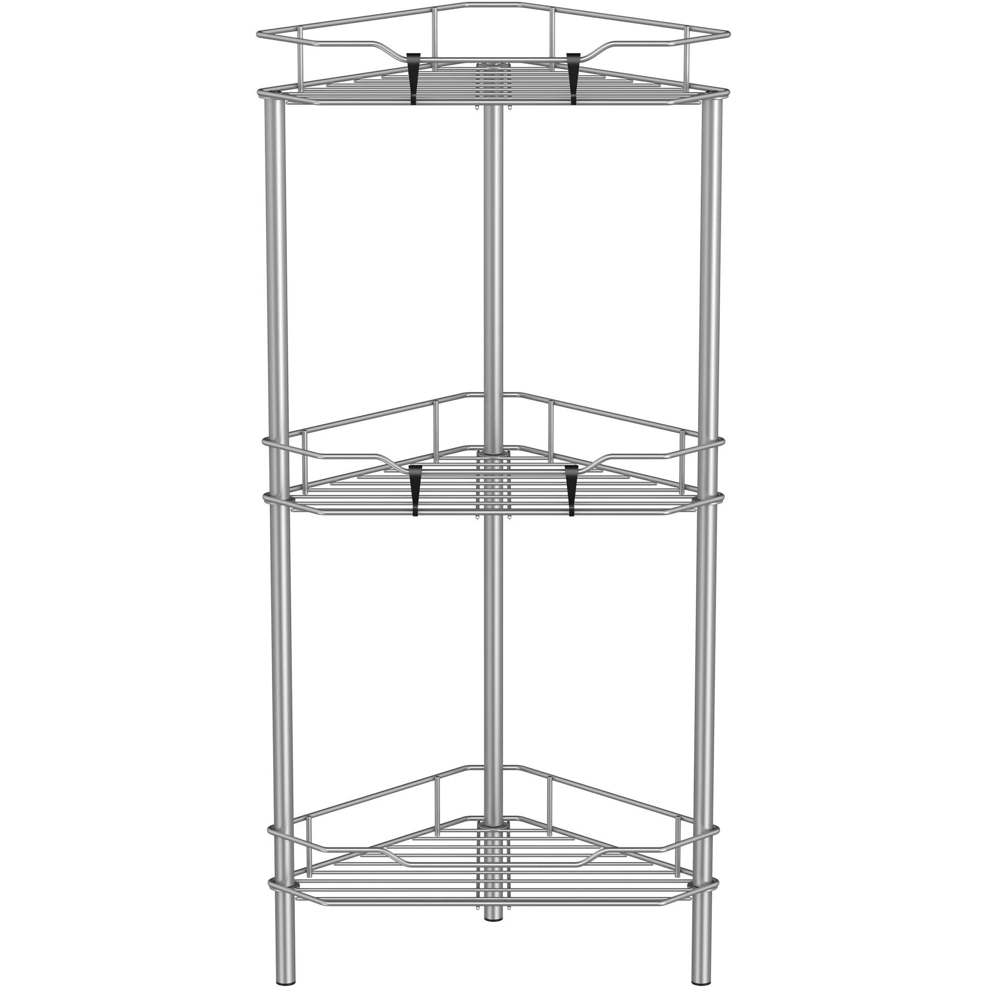 Huggiegems 3 Tier Floor Standing Corner Shower Caddy Organizer Shelf With Hooks  Bathroom Shelves Stand Rack  Gray