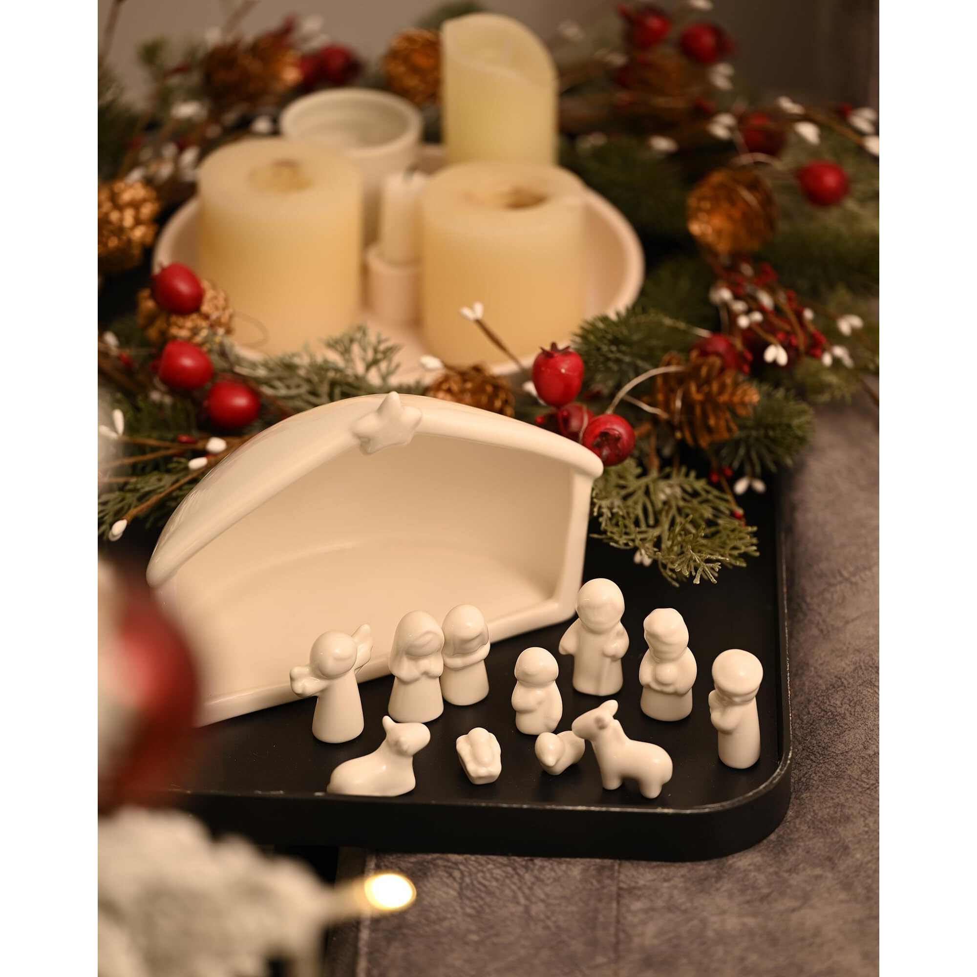 Wds Wondrous 12 Pieces Ceramic Nativity Set  Miniature Christmas Nativity Figurine  White Porcelain Nativity Scene For Christmas Indoor Farmhouse Creche Tabletop Decorations Holy