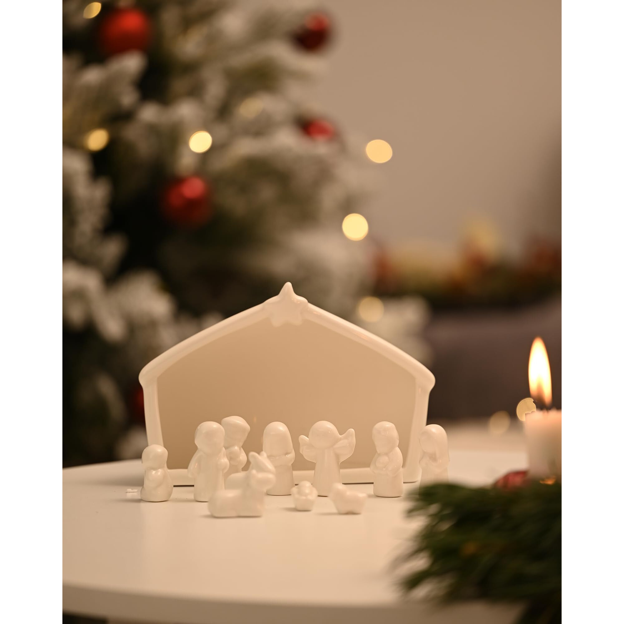 Wds Wondrous 12 Pieces Ceramic Nativity Set  Miniature Christmas Nativity Figurine  White Porcelain Nativity Scene For Christmas Indoor Farmhouse Creche Tabletop Decorations Holy