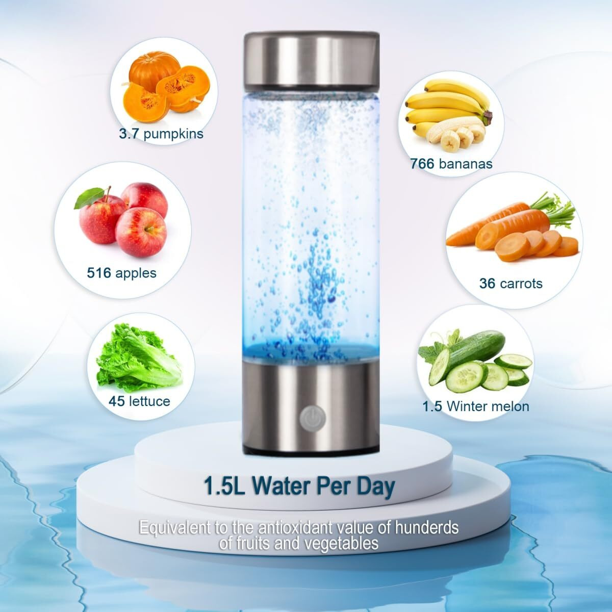Hydrogen Water Bottle Portable Hydrogen Water Generator Machine  Improve Water In 3 Minutes Quick Electrolysis  Suitable For Home  Office  Travel  Daily Drinking (Silver)