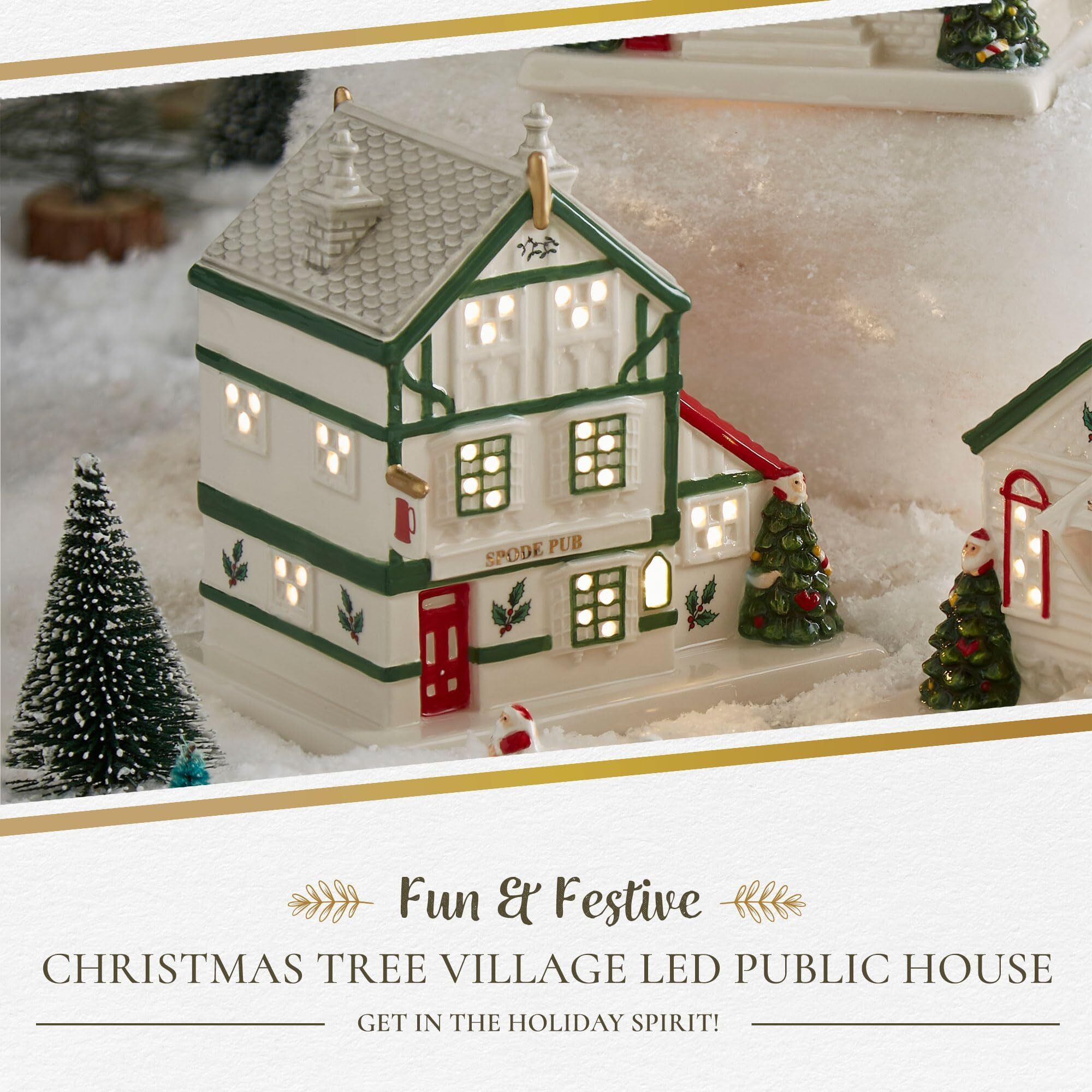 Spode Christmas Tree Miniature Christmas Village Figural Decoration  Led Lighted Christmas Village Set  Ceramic Holiday Decor - Dolomite Christmas Collectible For Indoor Display (Public House)