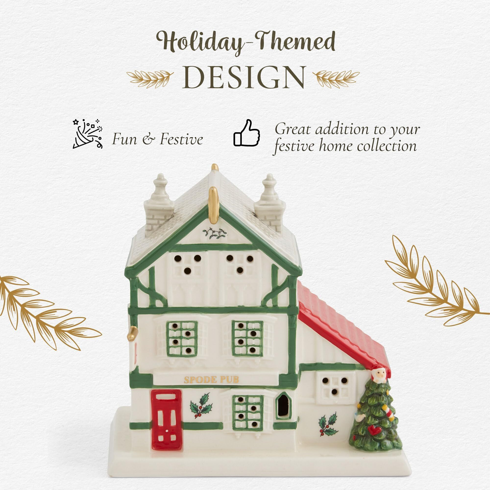 Spode Christmas Tree Miniature Christmas Village Figural Decoration  Led Lighted Christmas Village Set  Ceramic Holiday Decor - Dolomite Christmas Collectible For Indoor Display (Public House)
