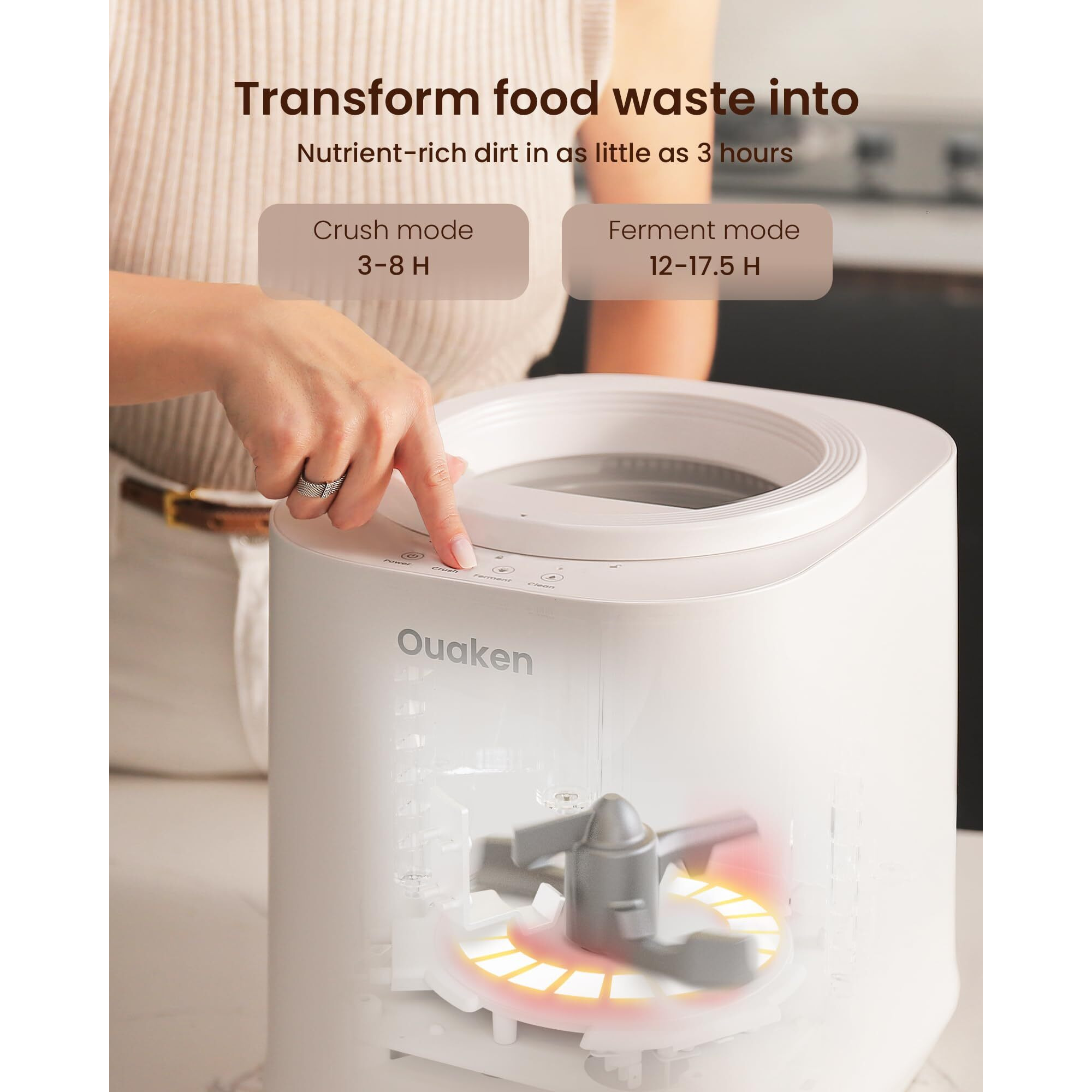 Ouaken Electric Composter For Kitchen  4L Smart Countertop Compost Bin  Odorless | Low Noise | No Leaking | Turn Food Waste Into Fertilizer Within 3 Hrs  Indoor Food Recycler Compost Machine  White