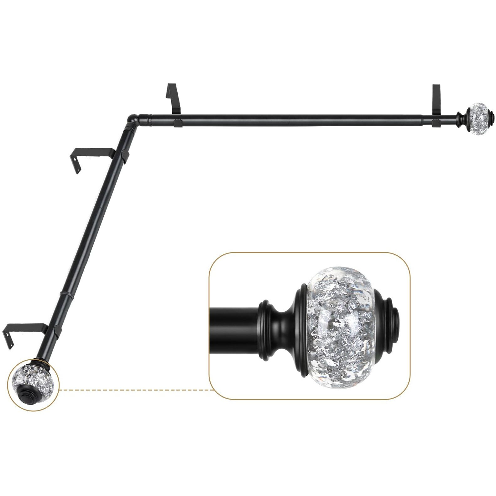 Corner Curtain Rods For Windows 48 To 84  Usfook 3/4 Center Rod For Windows  Black Decorative Drapery Rods 32 To 86 Inch With Bling Finials