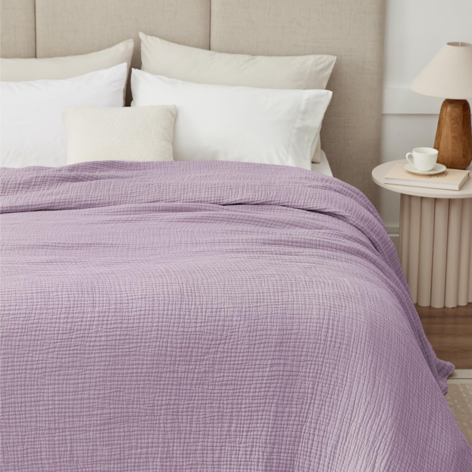 Kozyhvn 100% Cotton Muslin Blanket Twin Xl 66"" X 90""  6 Layers Breathable And Lightweight Twin Blanket For Bed  Soft Quilt Bedspread  Gauze Blanket For Adults All Season  Lavender