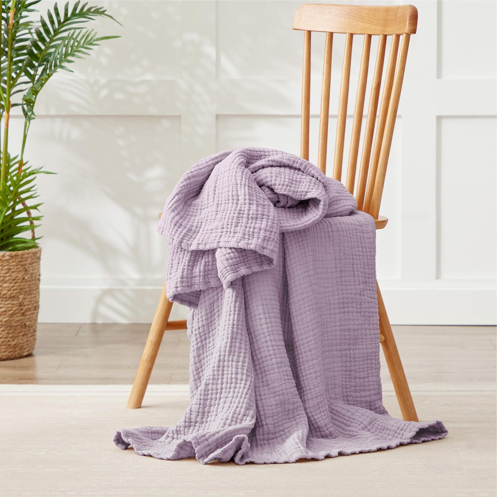 Kozyhvn 100% Cotton Muslin Blanket Twin Xl 66"" X 90""  6 Layers Breathable And Lightweight Twin Blanket For Bed  Soft Quilt Bedspread  Gauze Blanket For Adults All Season  Lavender