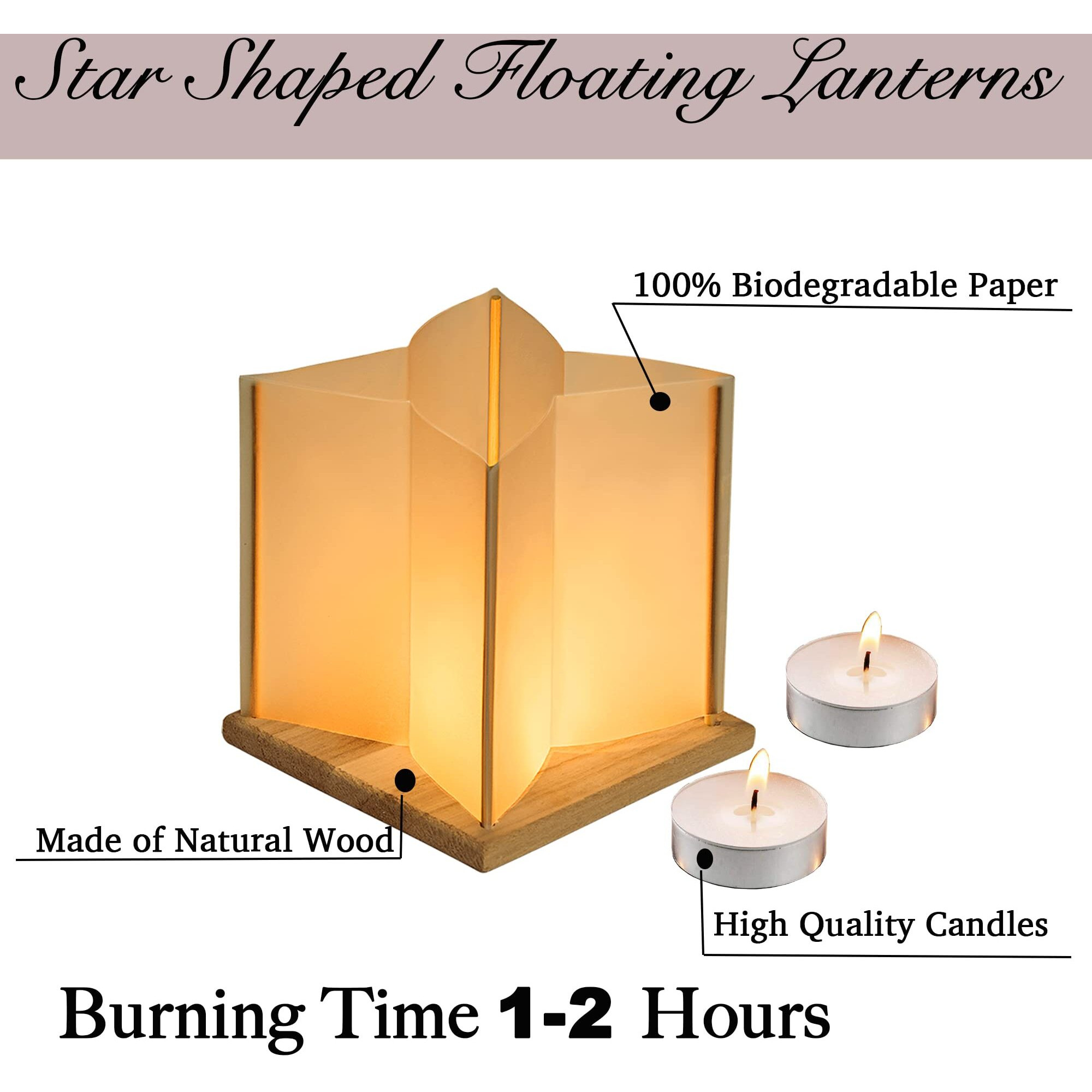 Fuelye 10 Pack 6&quot&quot Star Shaped Floating Lanterns With Waterproof Wooden Base Sets  Paper Water Lanterns Decoration With Led Tealight Candle (10Sets Lanterns+Candles)