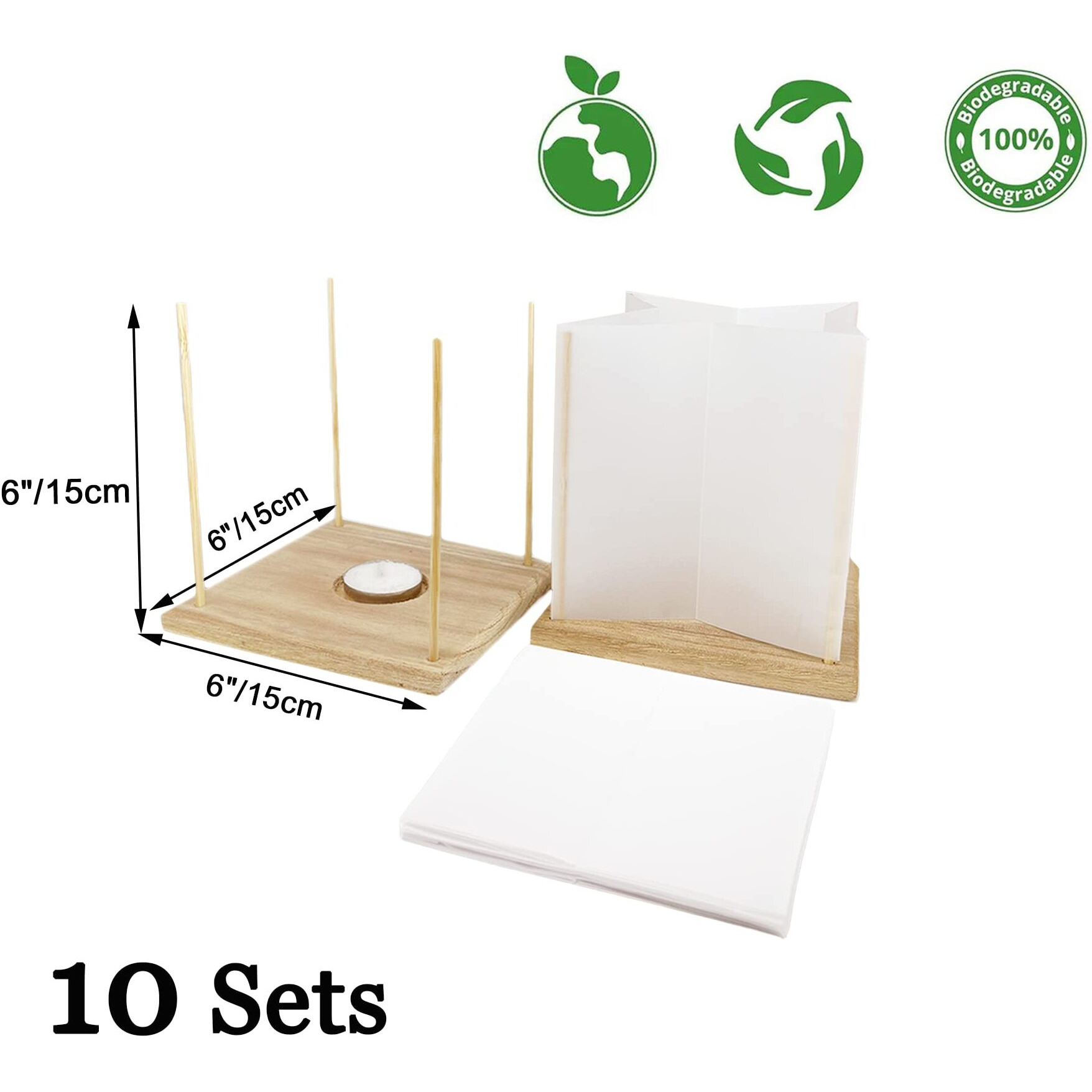 Fuelye 10 Pack 6&quot&quot Star Shaped Floating Lanterns With Waterproof Wooden Base Sets  Paper Water Lanterns Decoration With Led Tealight Candle (10Sets Lanterns+Candles)