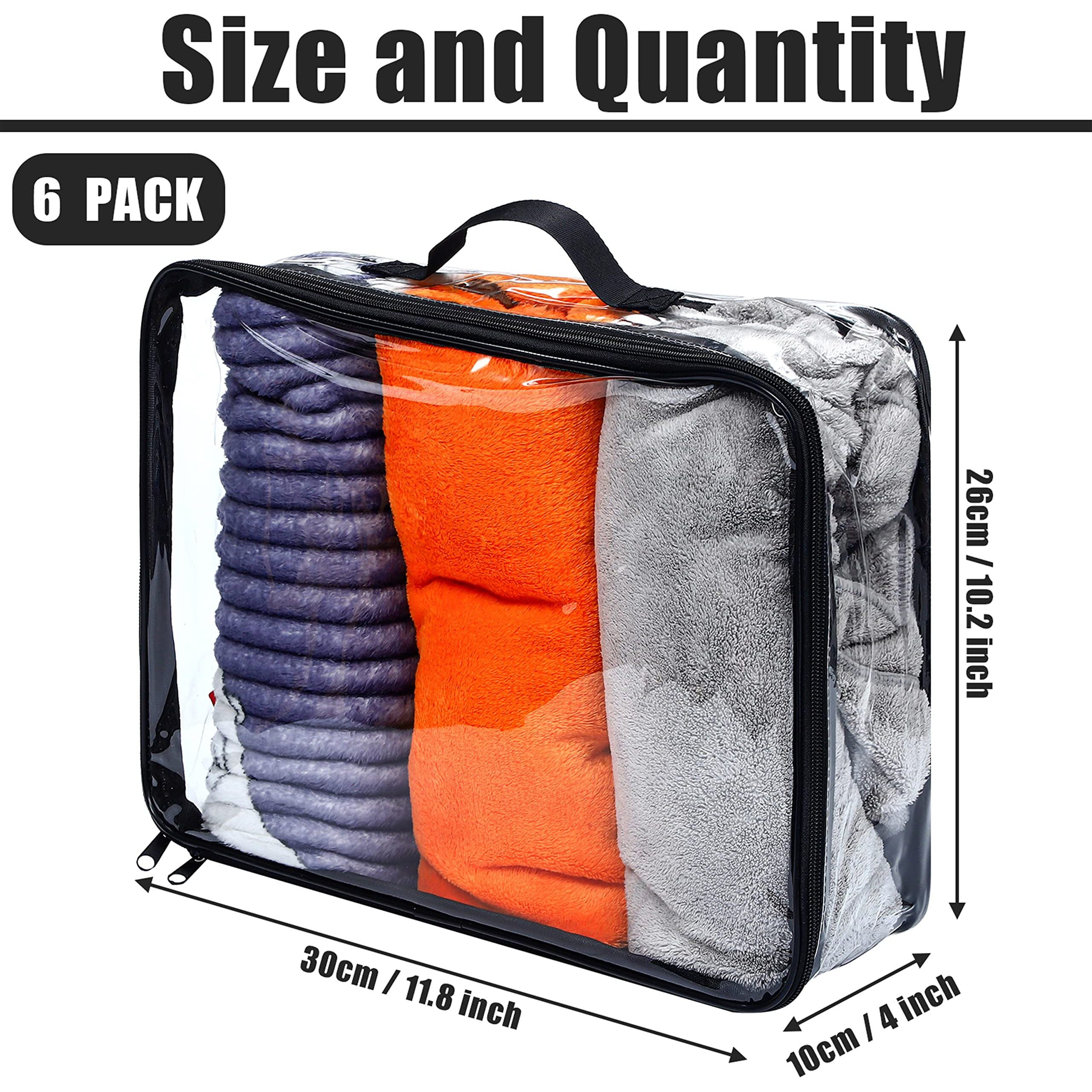 6 Pieces Large Clear Travel Packing Cube Clear Vinyl Zippered Storage Bags See Through Moving Bag Pvc Multipurpose Pouch With Handle For Suitcase Shirts Dress Storage (Black  11.8 X 10.2 X 3.9 Inch)