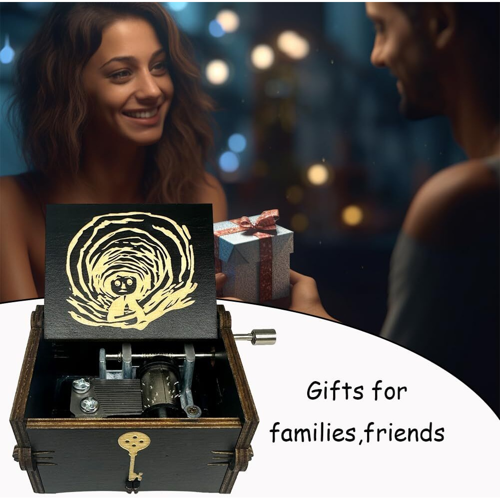 Youtang Coraline Music Box Engraved Wooden Gifts Mini Musical Box Play Dreaming For Birthday/Anniversary/Valentine's Day/Christmas (Hand Crank  Black)