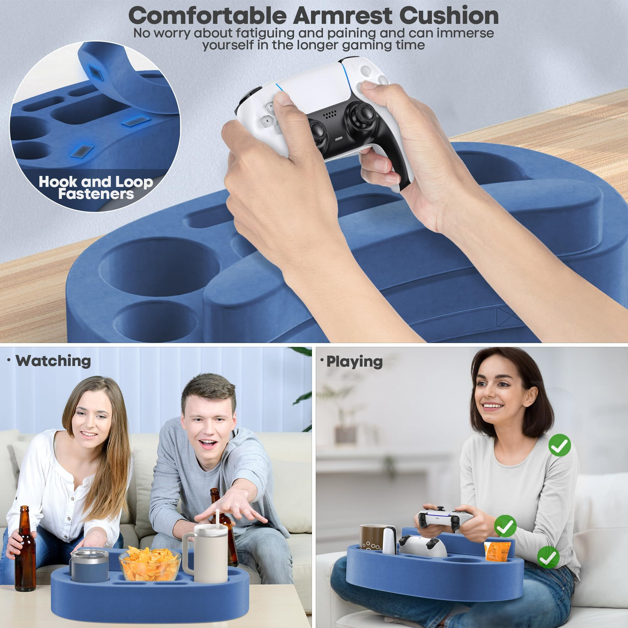 Couch Cup Holder Pillow Tray With 6 Slots  Gaming Pillow Couch Cupholder Tray With Armrest Cushion  Couch Caddy & Buddy With Drink  Controller  Remote  Phone Holder  Gaming Snack Holder