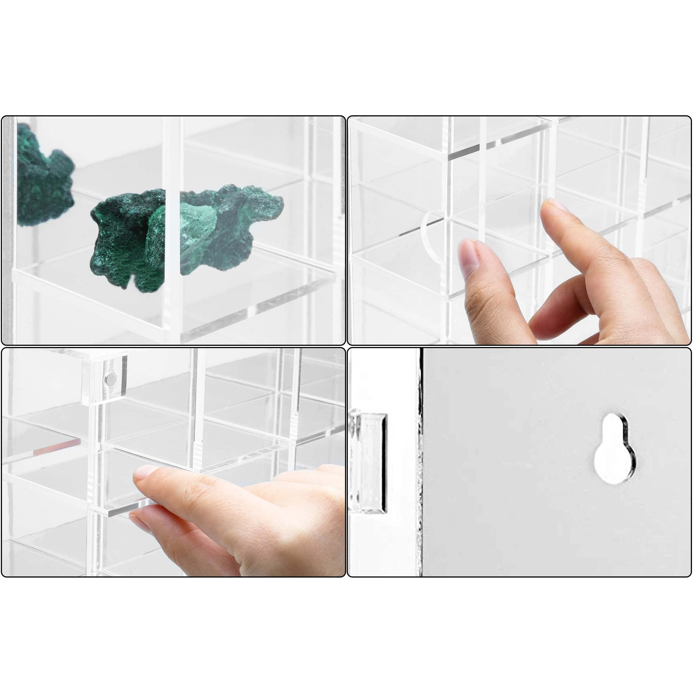 Adjustable Rock Display Case Clear Acrylic Collection Box With Mirrored Arrowhead Stones Storage Display Case Mineral Crystal Collectibles Holder Organizer Showcase Shelves With Lid