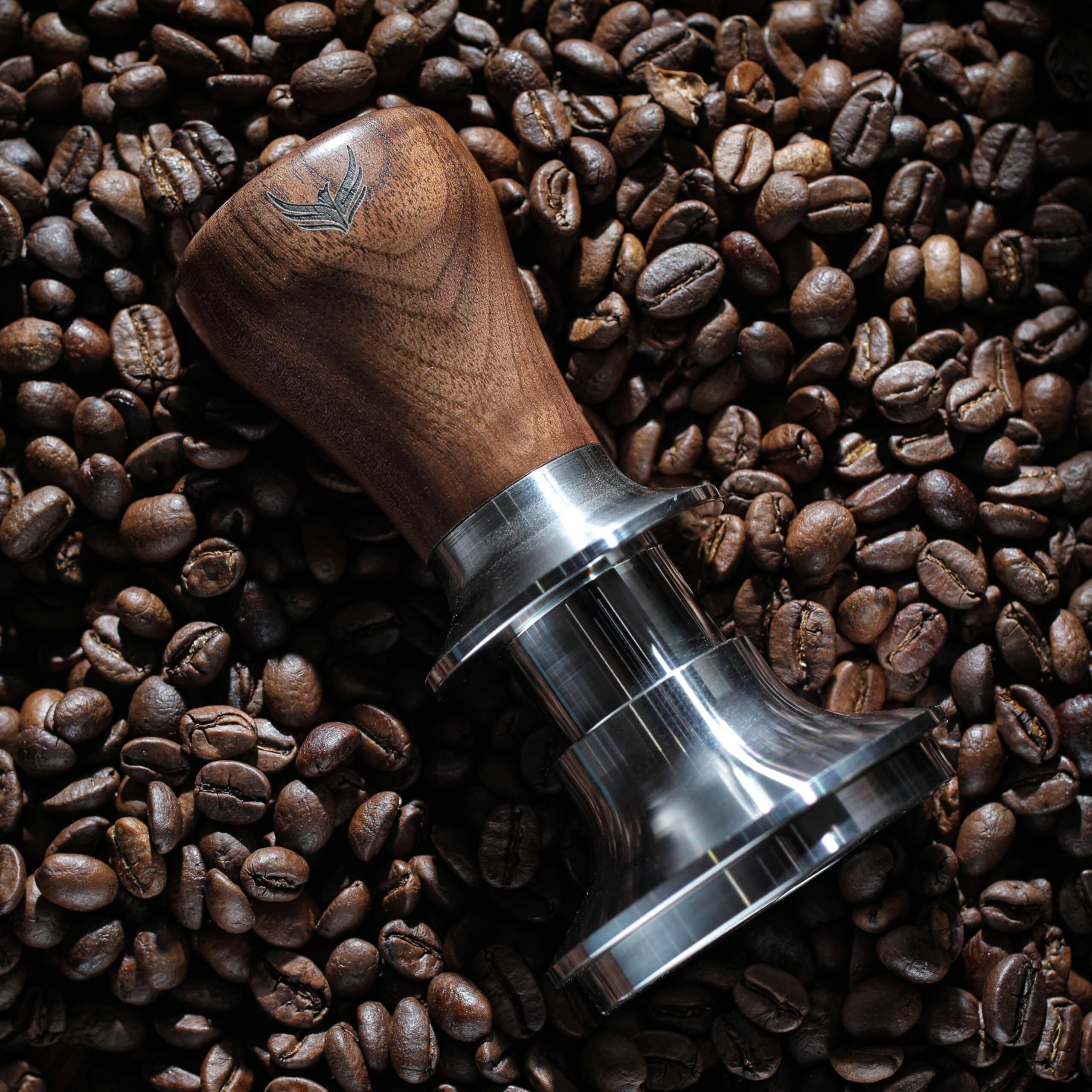 Knodos Calibrated Espresso Tamper 58Mm Walnut  Auto-Leveling And 30Lb Spring Loaded Design Stainless Steel Ripple Base Coffee Tamper With 20Lb / 25Lb / 30Lbs Replacement Springs (58.3Mm)