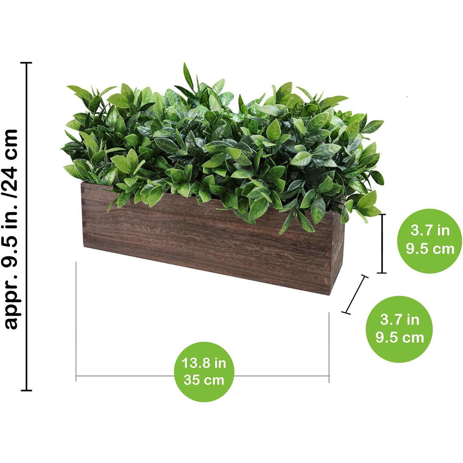 Winlyn 14"" Artificial Boxwood Plants In Rectangular Wood Planter Farmhouse Greenery Arrangement Centerpiece Faux Potted Herb Plant For Wedding Dining Room Table Kitchen Windowsill Mantel Shelf DCor
