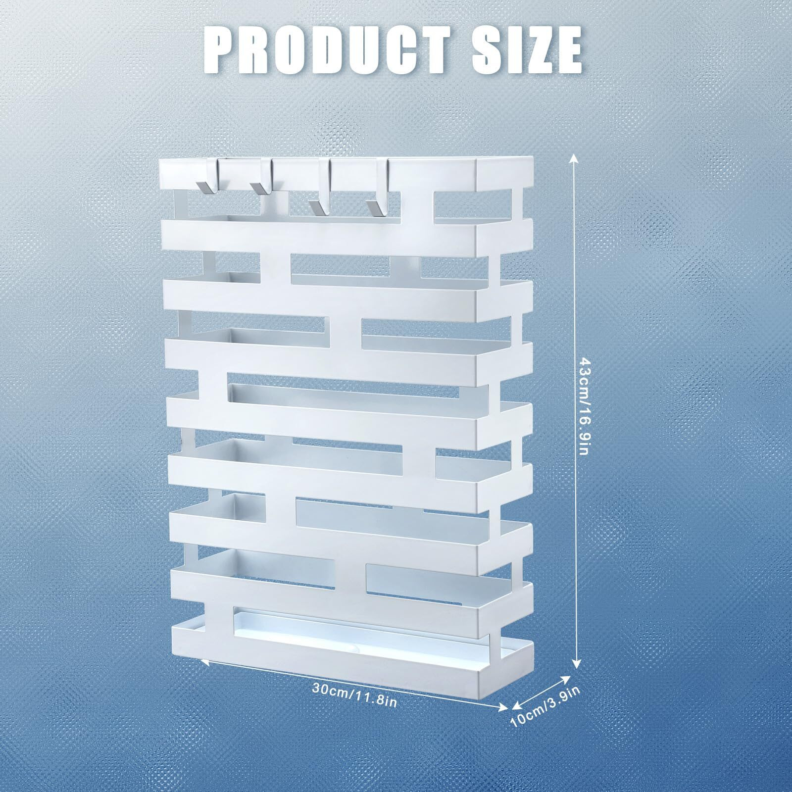 Umbrella Stands For Entryway Large Metal Umbrella Holder With Removable Water Tray And Hooks Decor Freestanding Rectangular Umbrella Hollow Rack For Home Office (White  3.94 X 11.81 X 16.93 Inch)