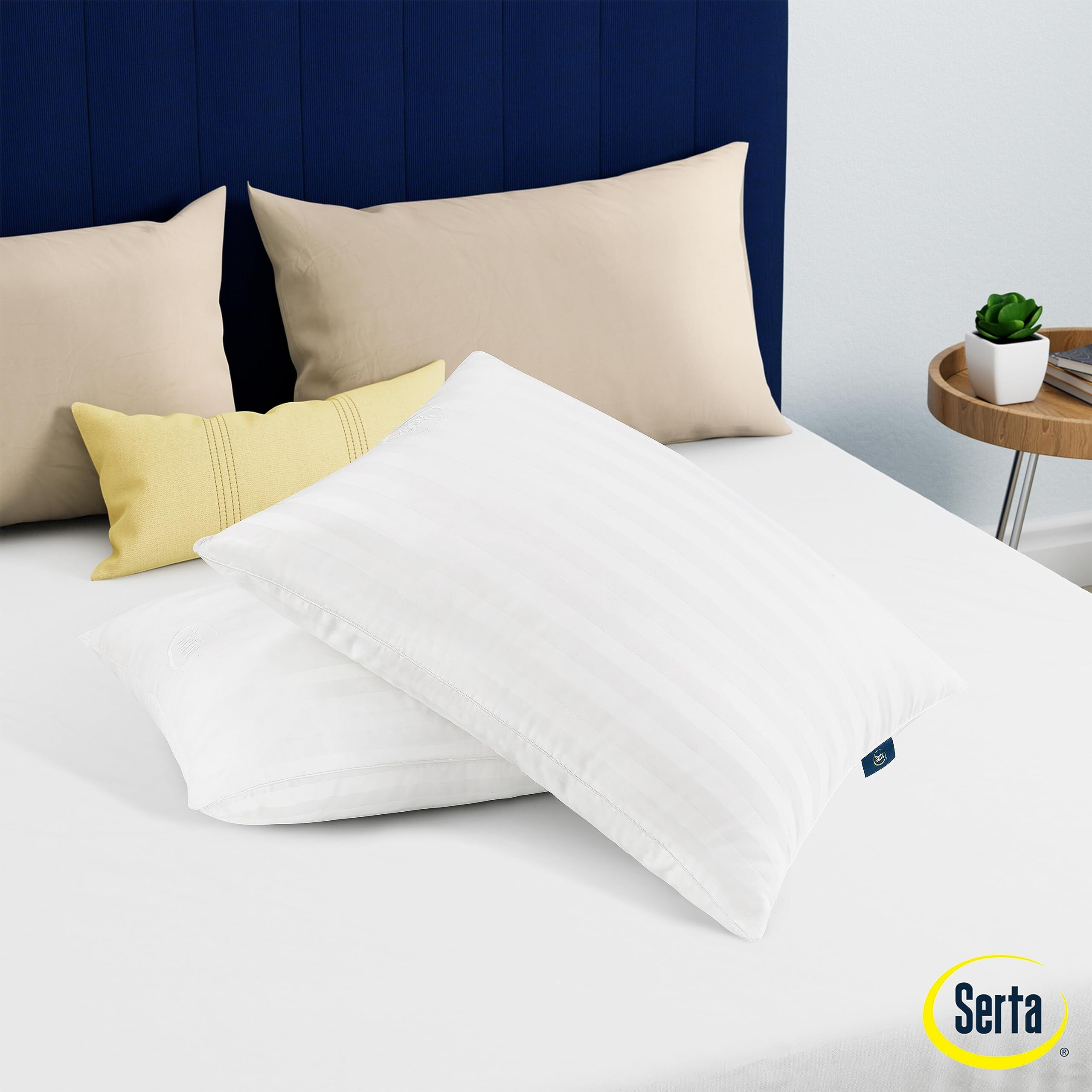 Serta Won'T Go Flat King Size Set Of 2 Down Alternative Bed Pillows  Extra Life Foam Core With Medium Support  Perfect For Back  Stomach Or Side Sleepers  White 2 Count