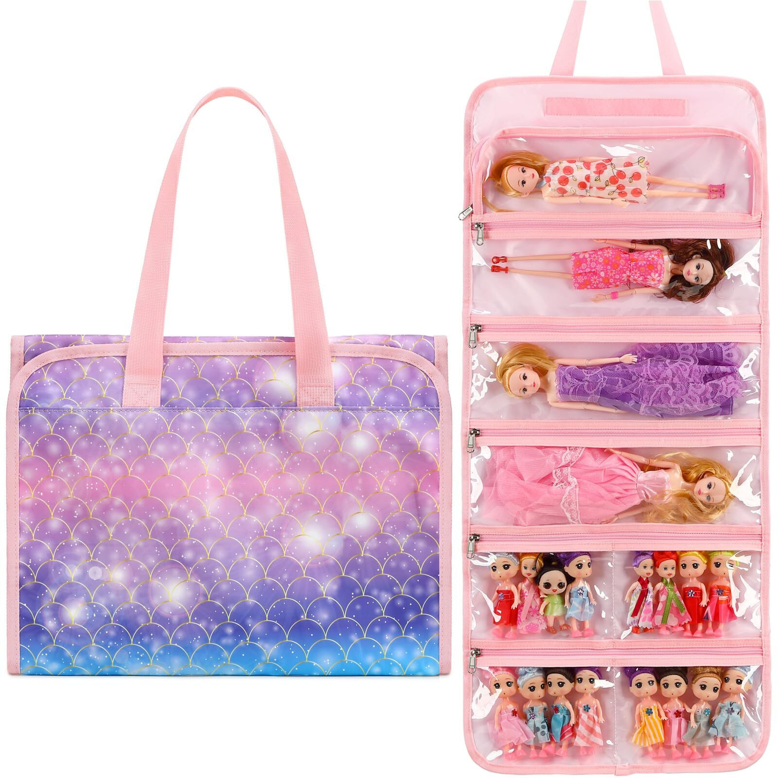 Jianya Dolls Storage Bag Toys Display Carrying Storage Organizer Clear View Compatible With All Surprise Dolls Small Toy  Mermaid Scales