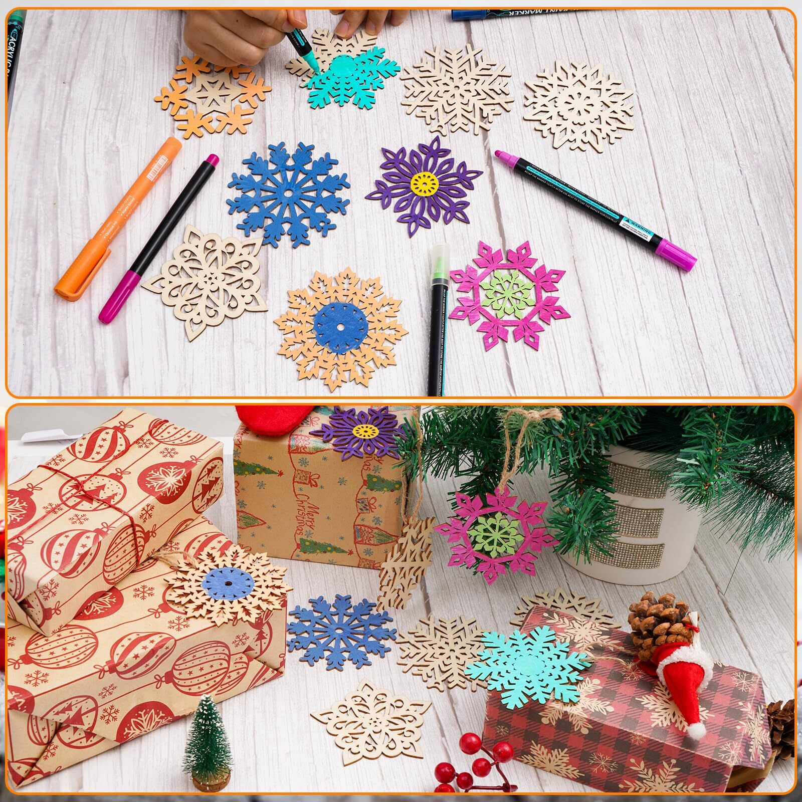 Wooden Snowflake Ornaments  27Pcs Christmas Tree Hanging Decorations Diy Craft Wood Cutouts For Xmas  Rustic Unfinished Wood Snowflakes With Twine For Crafts And Holiday Decor