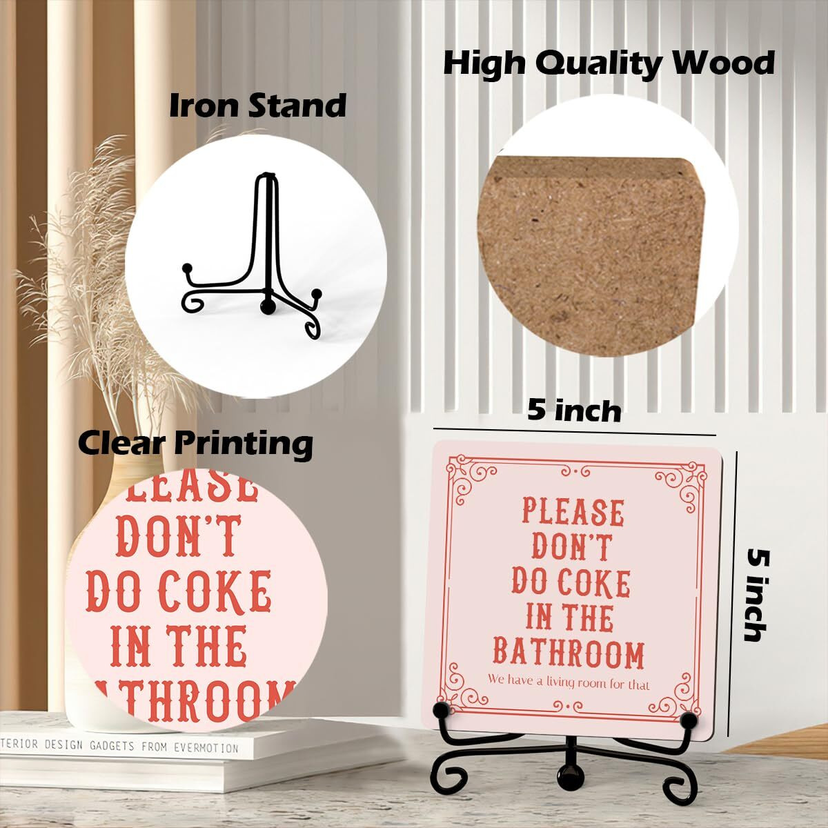 Funny Bathroom Signs  Please Don'T Do Coke In The Bathroom Wooden Sign  Funny Bathroom Desk Decor  Retro Pink Bathroom Art Signs  Bathroom Shelf Decor  Wooden Plaque With Stand (A20)