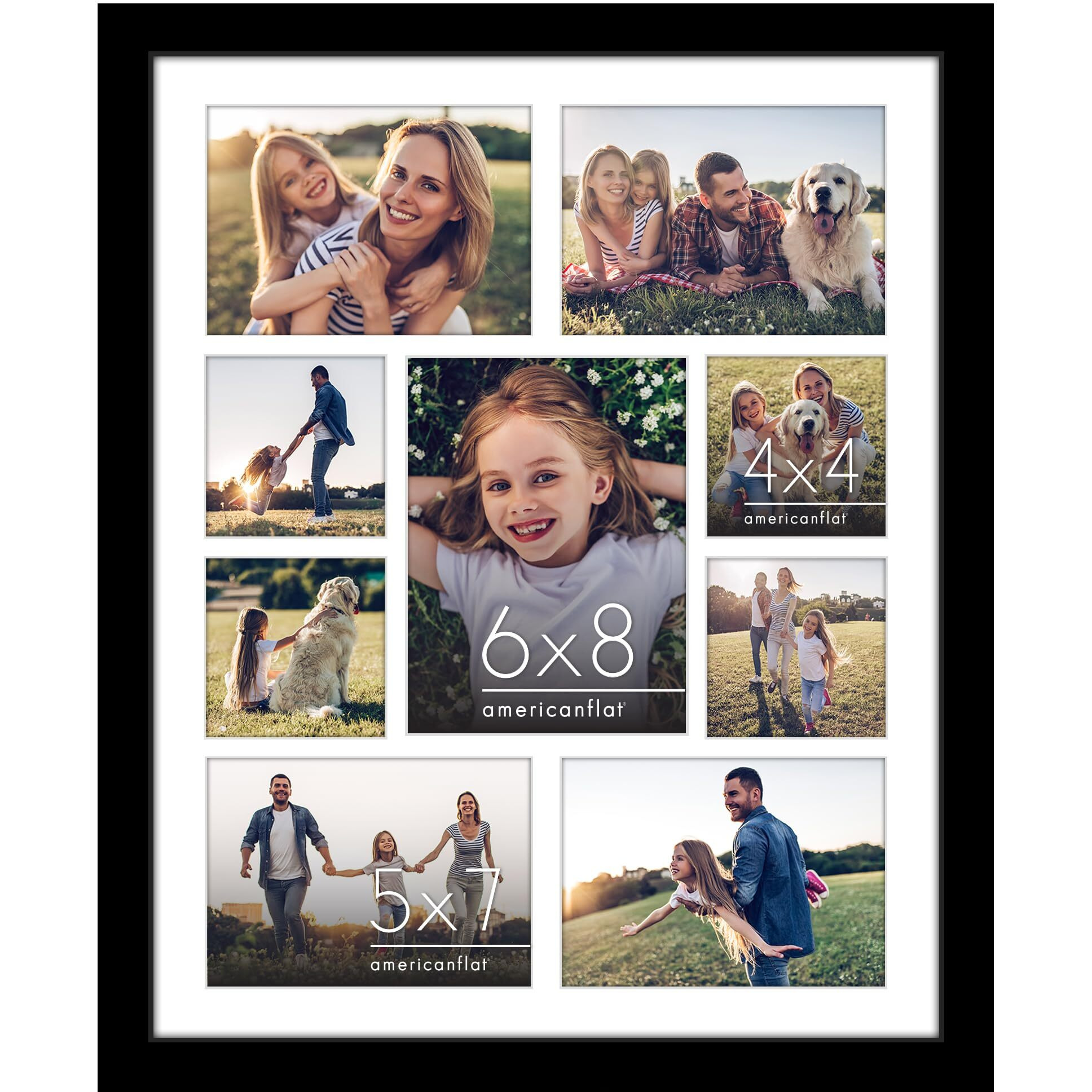 Americanflat 16X20 Collage Picture Frame With Polished Plexiglass - Fits One 6X8  Four 5X7  And Four 4X4 Photos Or One 16X20 Photo - Gallery Wall Frame Set - Thin Photo Frame For Wall Display - Black
