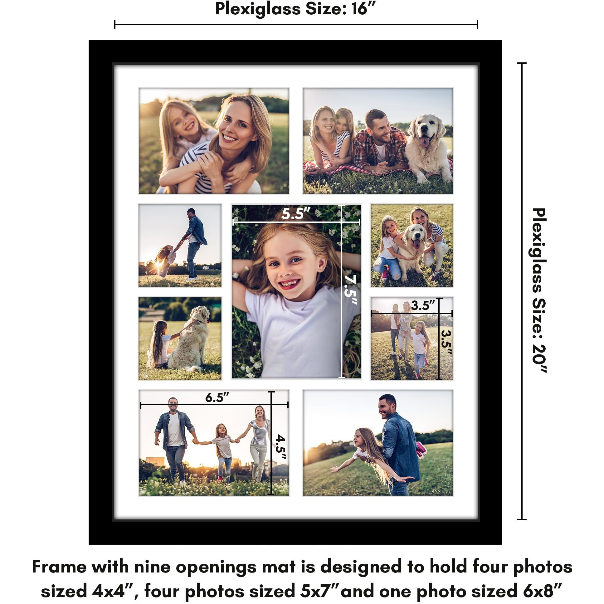 Americanflat 16X20 Collage Picture Frame With Polished Plexiglass - Fits One 6X8  Four 5X7  And Four 4X4 Photos Or One 16X20 Photo - Gallery Wall Frame Set - Thin Photo Frame For Wall Display - Black