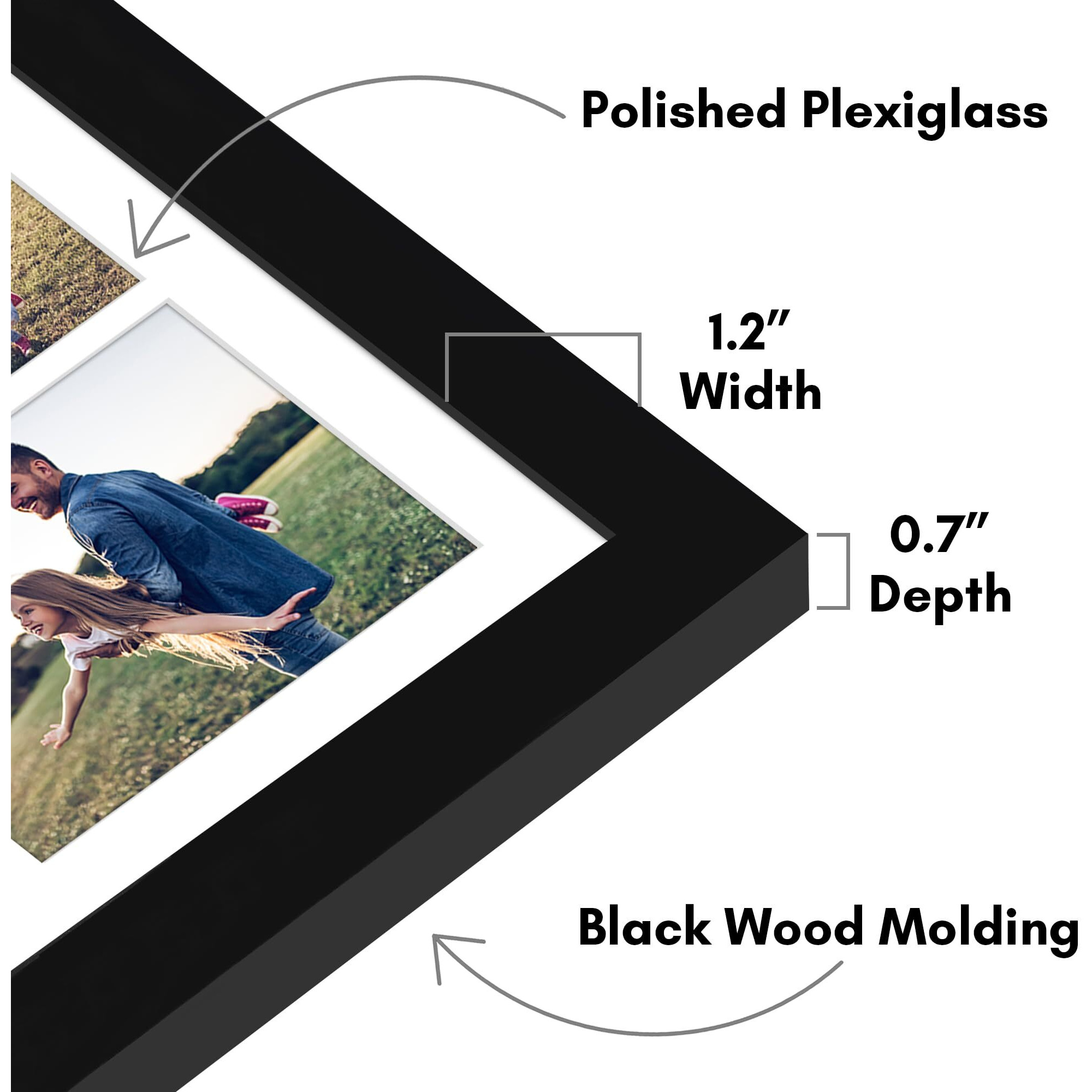 Americanflat 16X20 Collage Picture Frame With Polished Plexiglass - Fits One 6X8  Four 5X7  And Four 4X4 Photos Or One 16X20 Photo - Gallery Wall Frame Set - Thin Photo Frame For Wall Display - Black