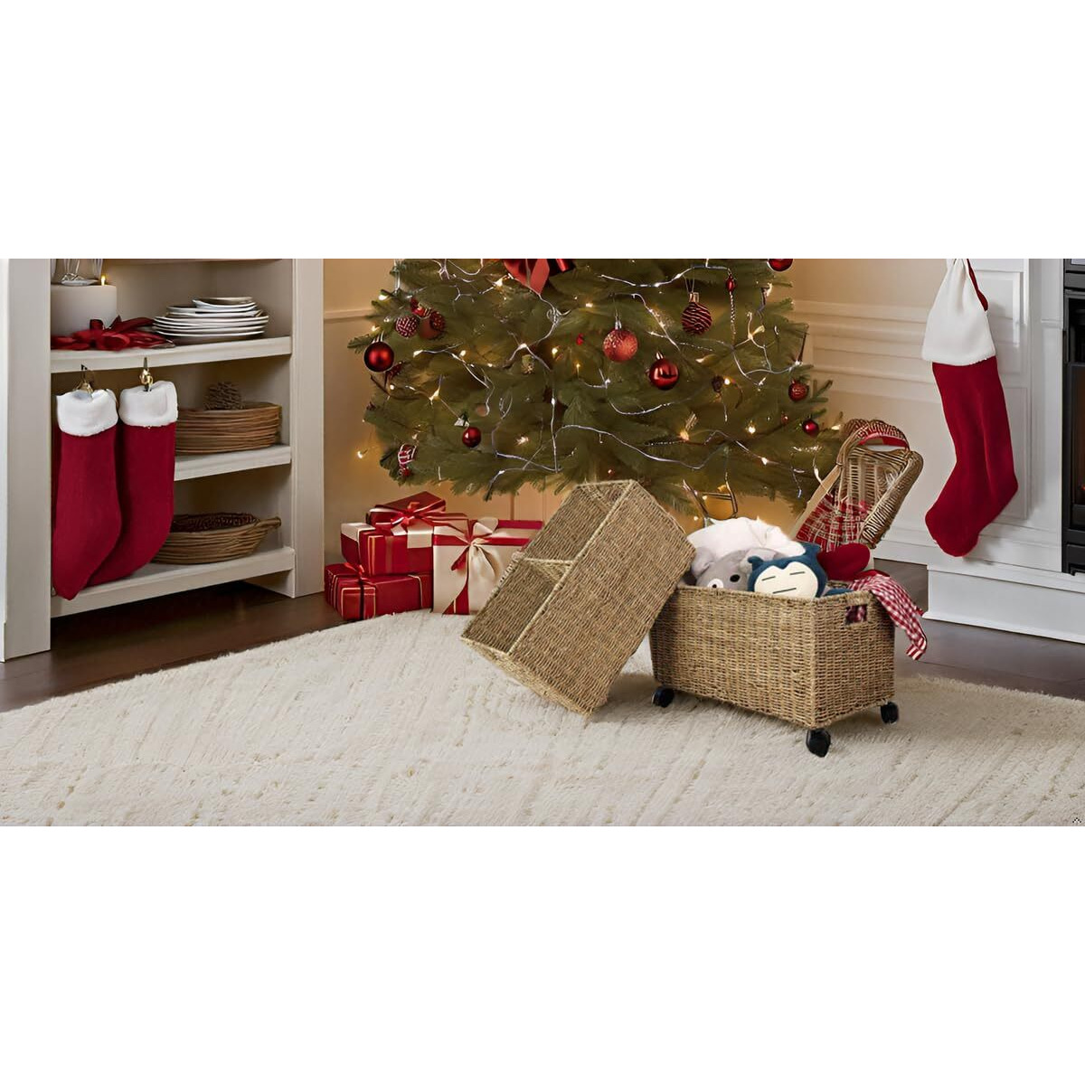 Pemar Set 2 (Different Sizes Nesting In A Set) Natural Wicker Rolling Storage Baskets On Wheels W Insert Handle  Under Table Under Desk Storage Bins  Mobile File Cabinet Organiser. Seagrass