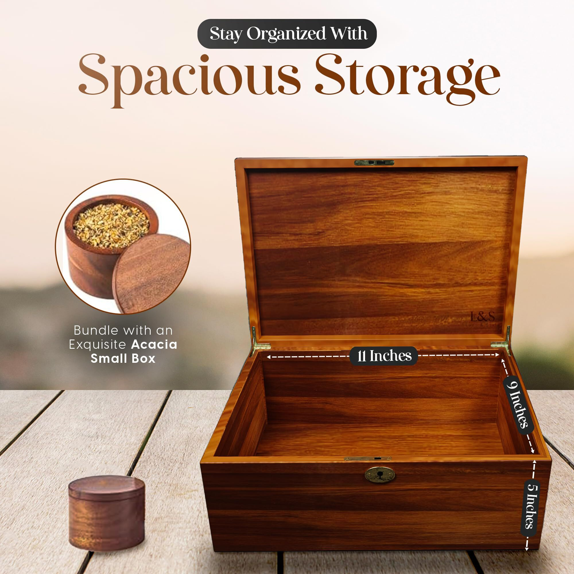 Lush & Style Wood Box  Keepsake Box With Hinged Lid And Locking Key  Keepsake Storage Box  Decorative Box  Memory Box  Wooden Storage Box  Decorative Storage Boxes  Wooden Gift Box Size11X9X5 Inches